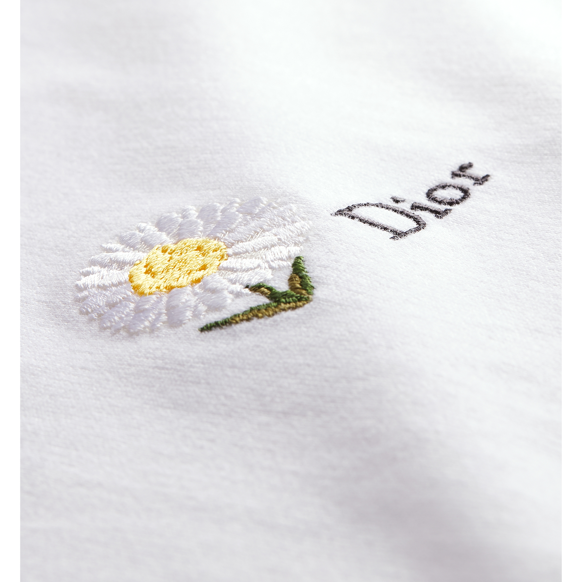 T-Shirt with Daisy Embroidery, Relaxed Fit White Cotton Jersey E09