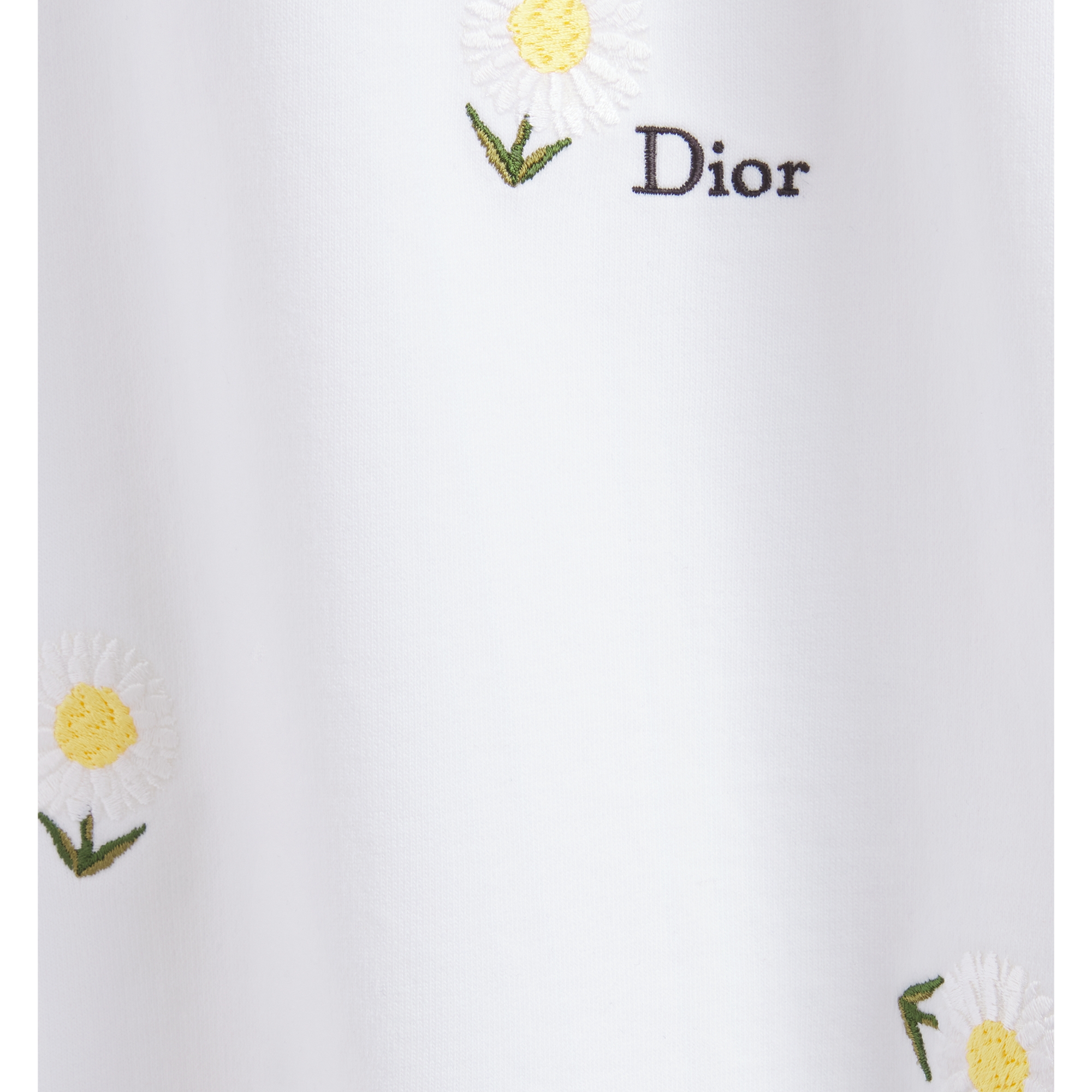 T-Shirt with Daisy Embroidery, Relaxed Fit White Cotton Jersey E10