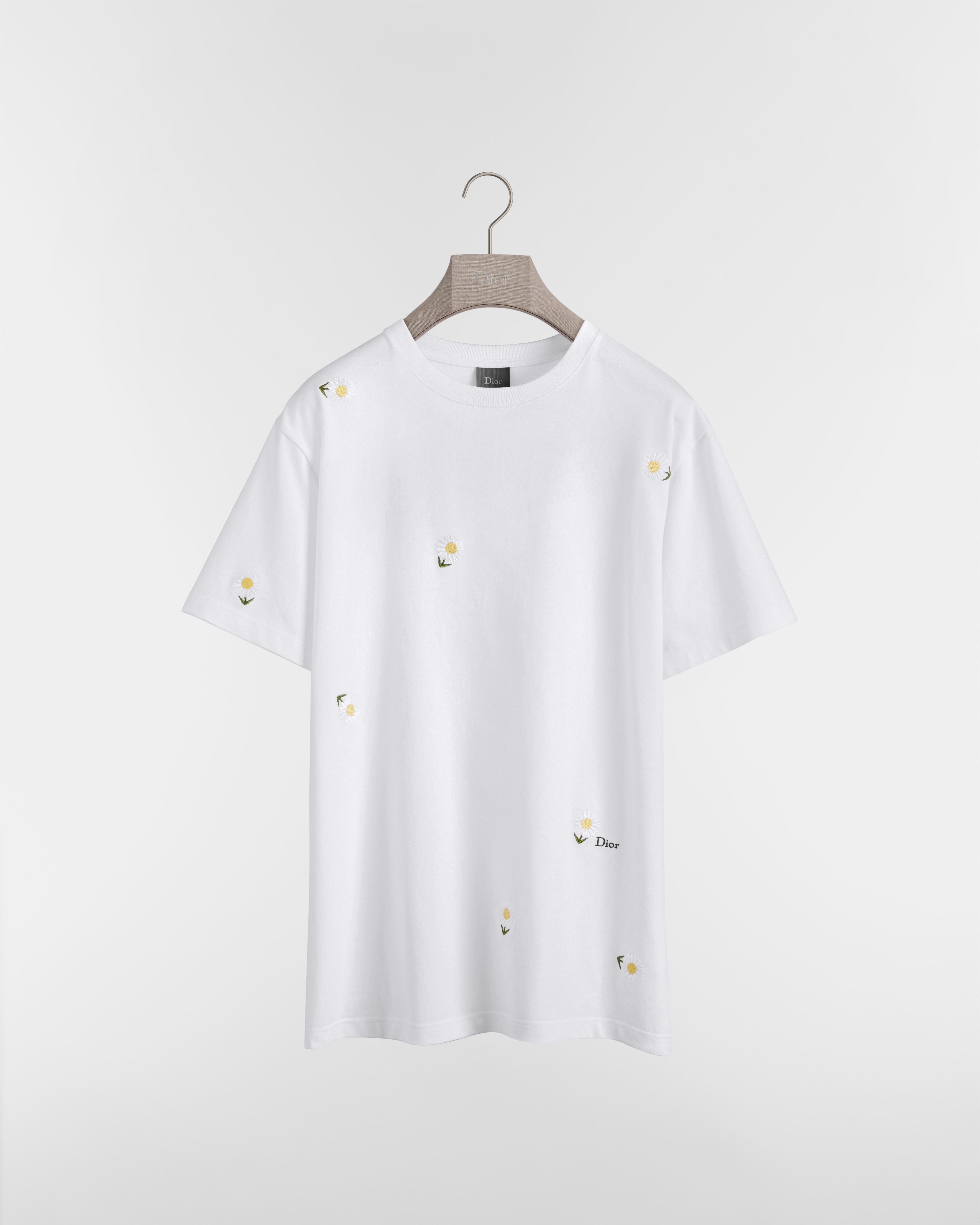 T-shirt à broderie marguerite, coupe relax Jersey de coton blanc E01