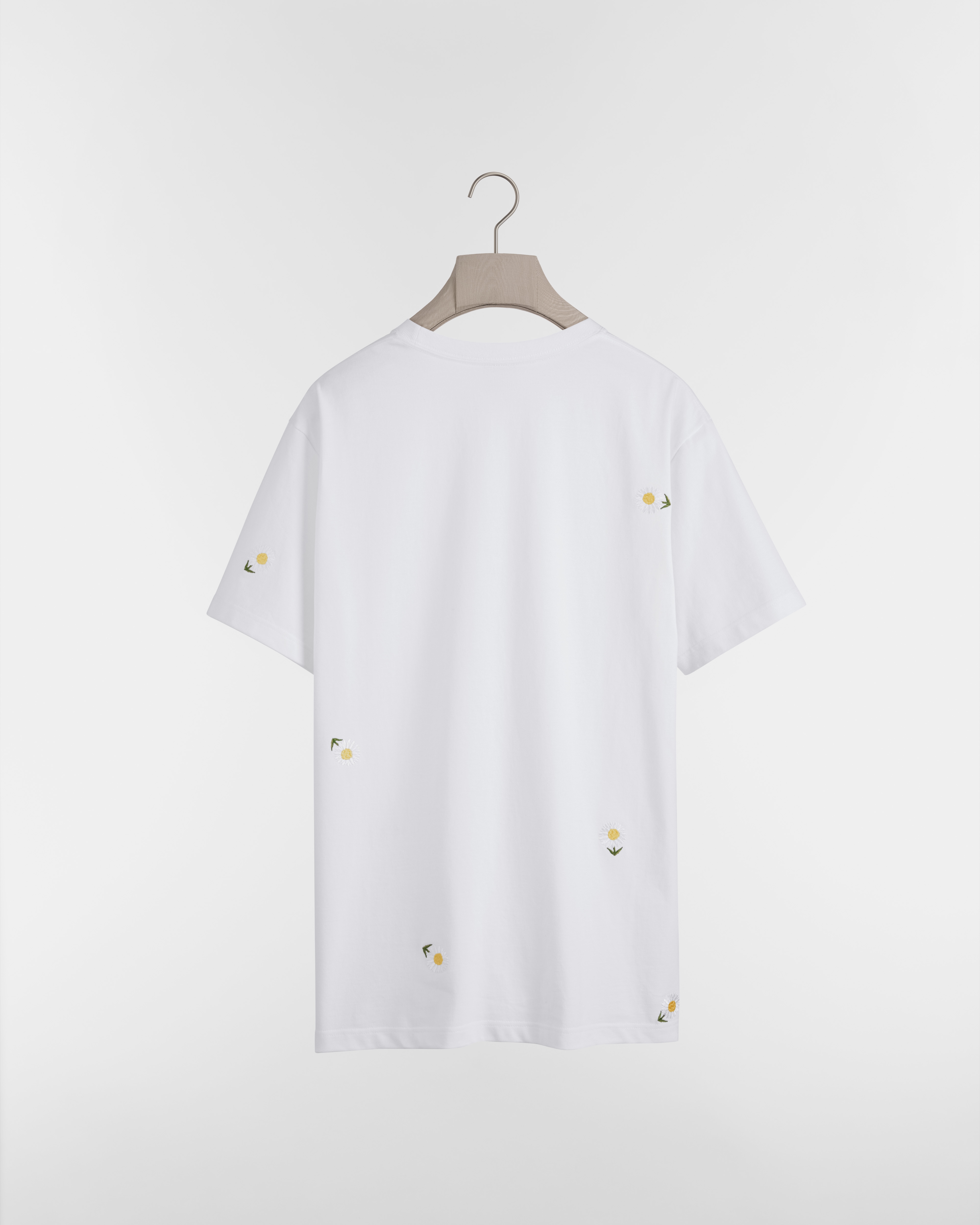 T-shirt à broderie marguerite, coupe relax Jersey de coton blanc E08