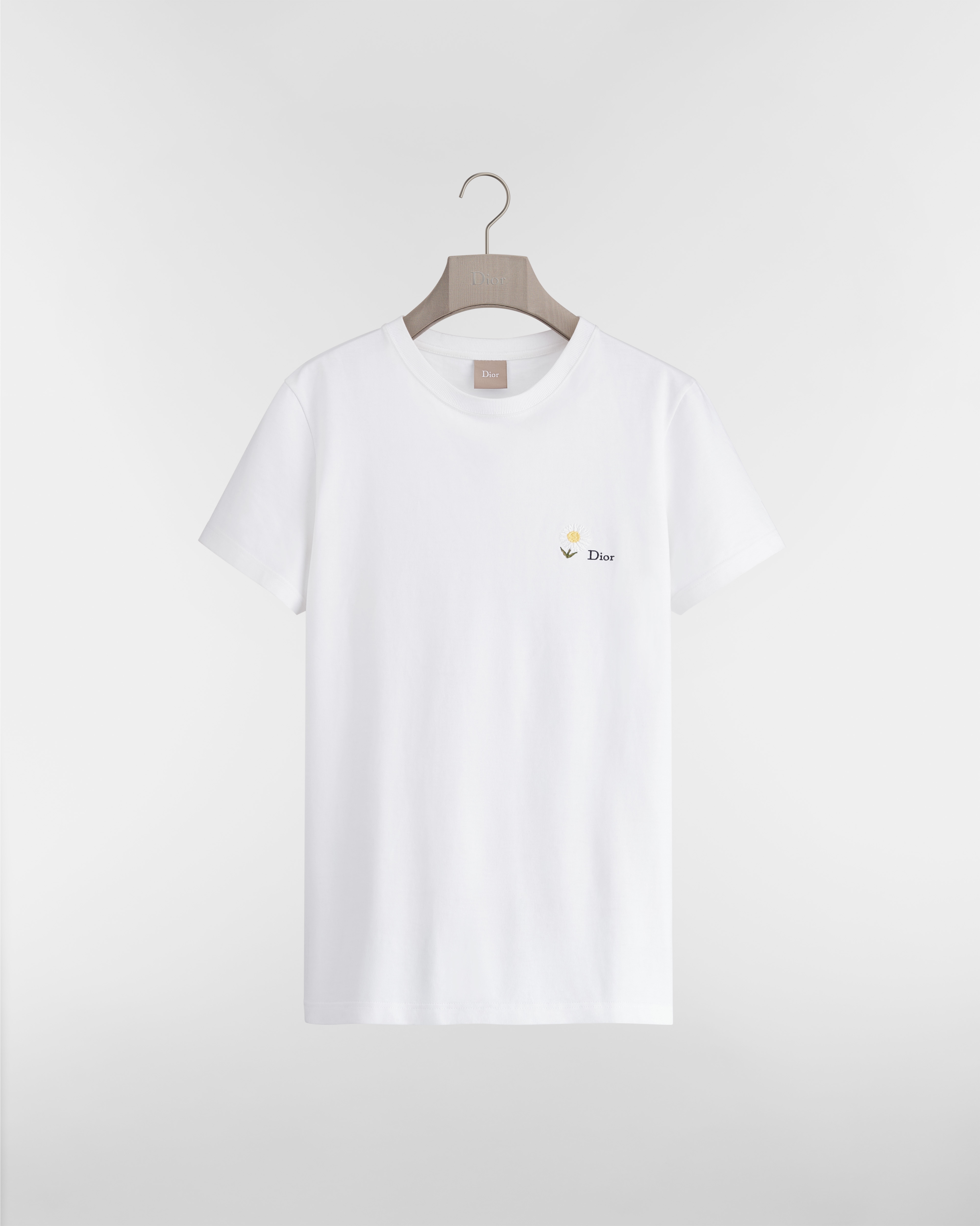 T-shirt à broderie marguerite, coupe regular Jersey de coton blanc E01