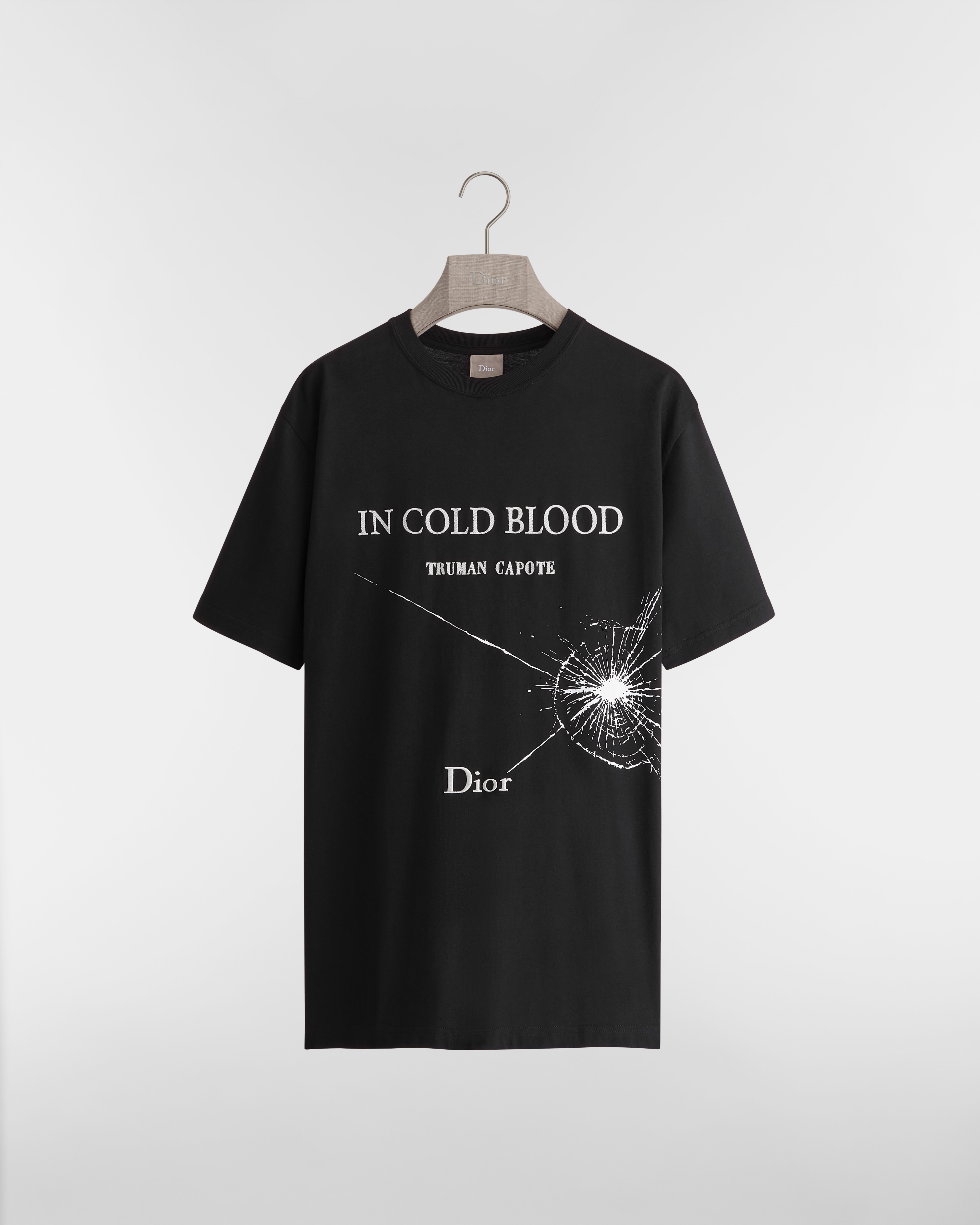 T-Shirt mit Book Cover-Stickerei und Print, Relaxed Fit Baumwolljersey in Schwarz und Weiß E01