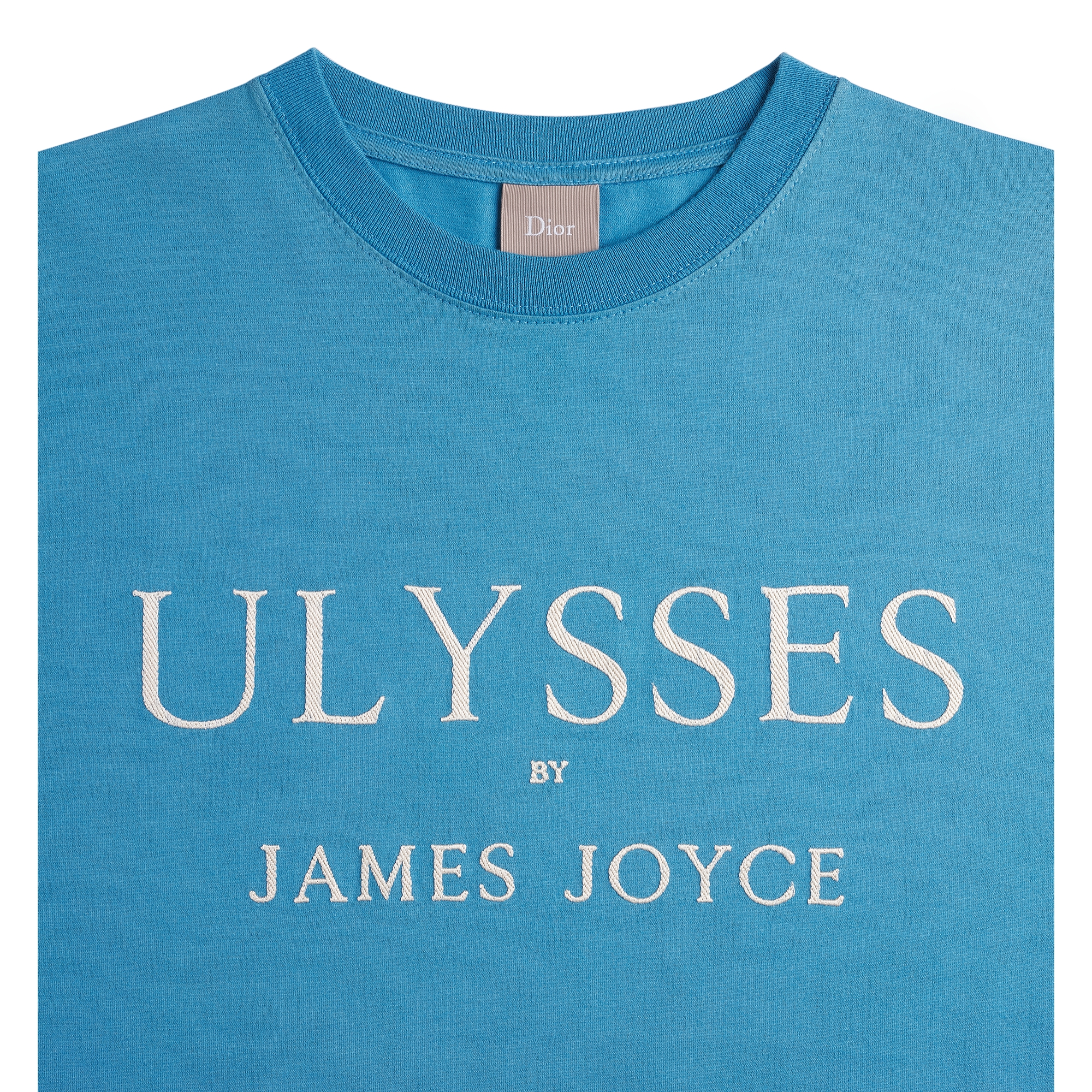 T-Shirt with Book Cover Embroidery, Relaxed Fit Light Blue and White Cotton Jersey E10