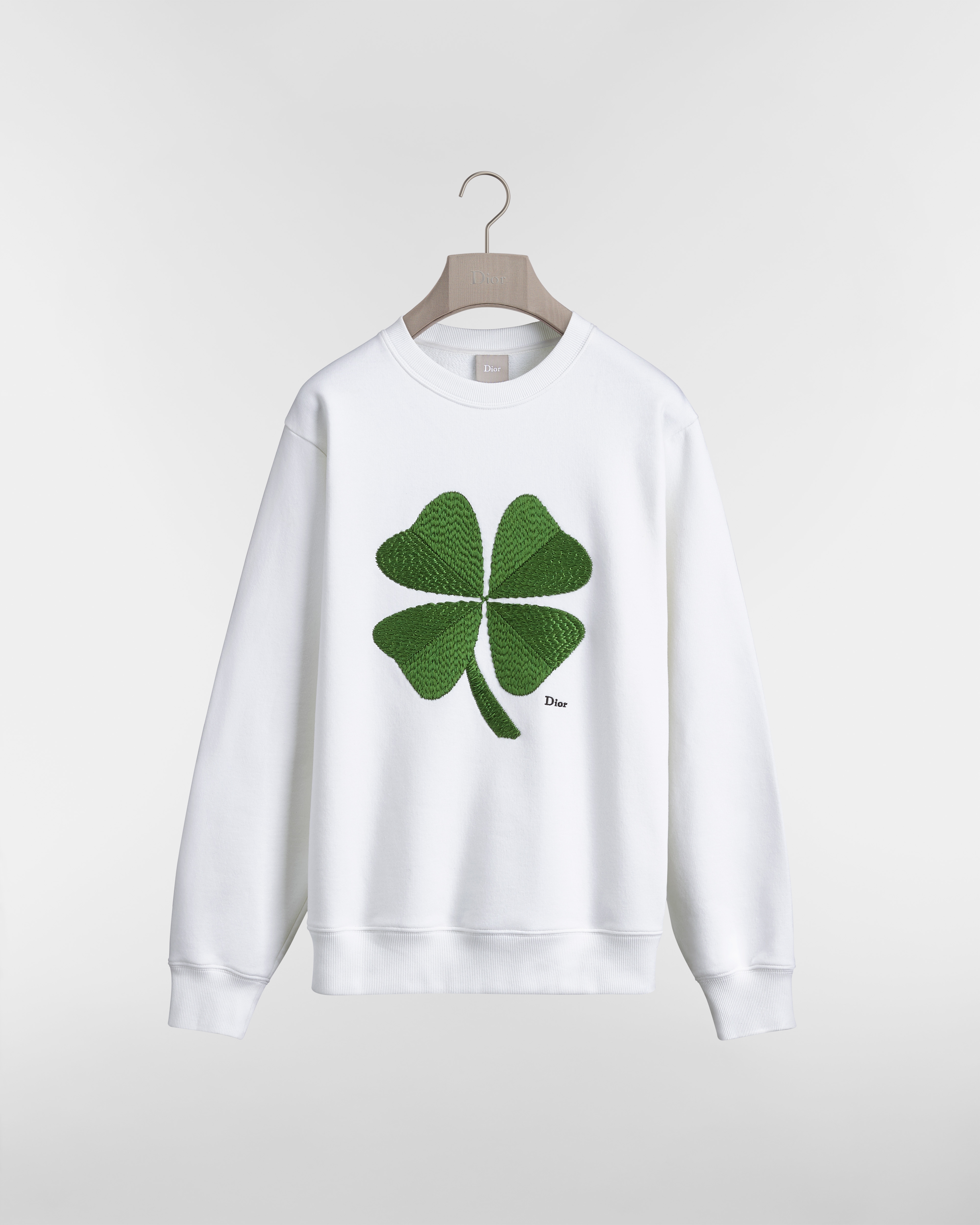 Moletom com bordado Dior Clover Velo de algodão branco E01