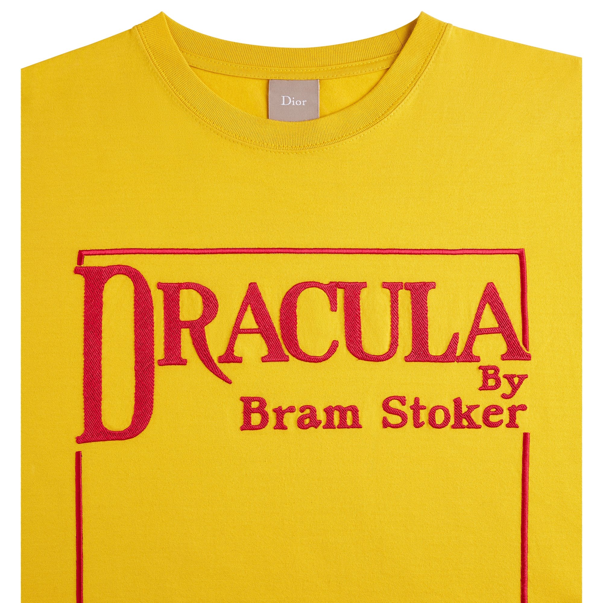 T-Shirt with Book Cover Embroidery, Relaxed Fit Yellow and Red Cotton Jersey E10