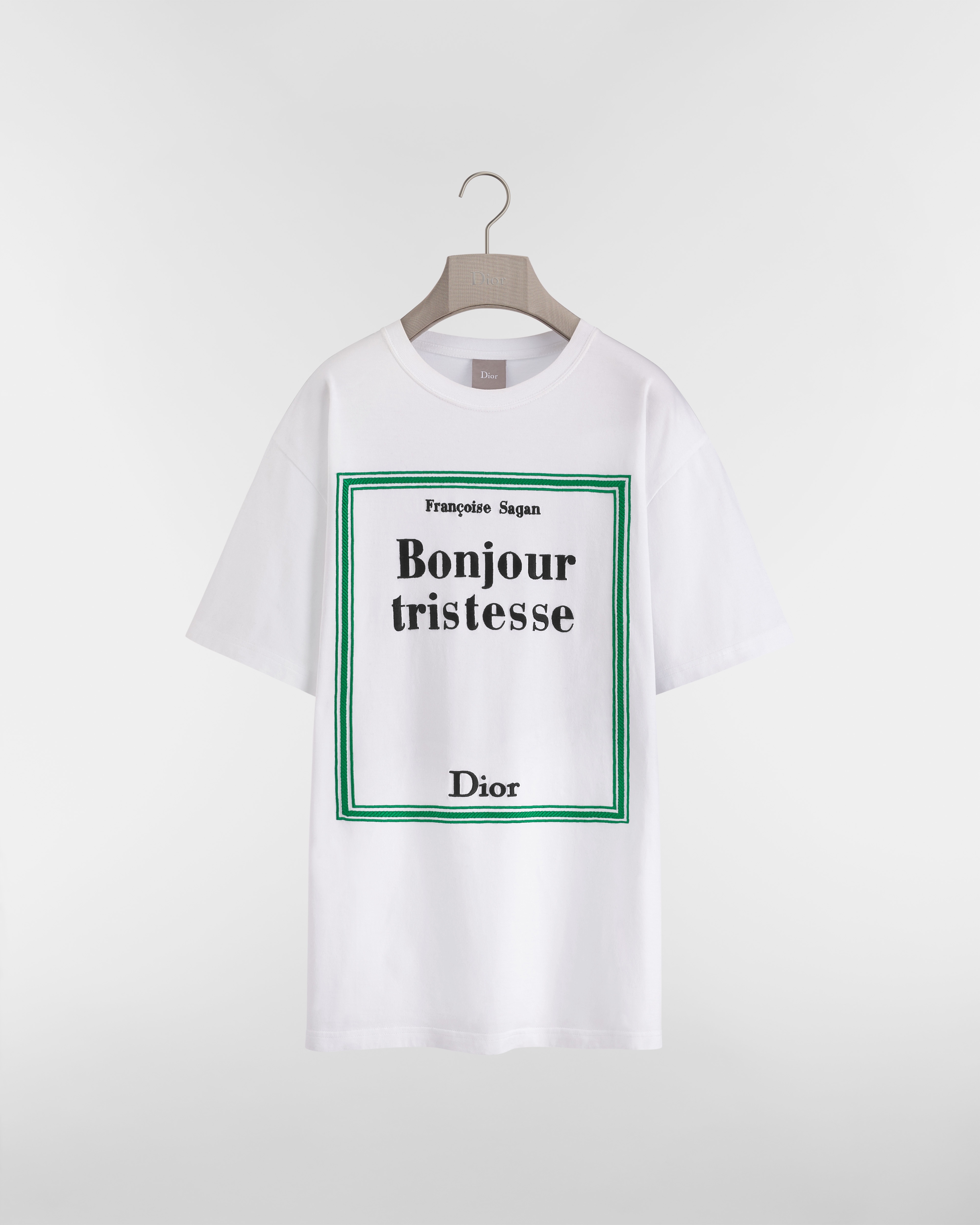 T-shirt à broderie Book Cover, coupe relax Jersey de coton blanc et vert E01