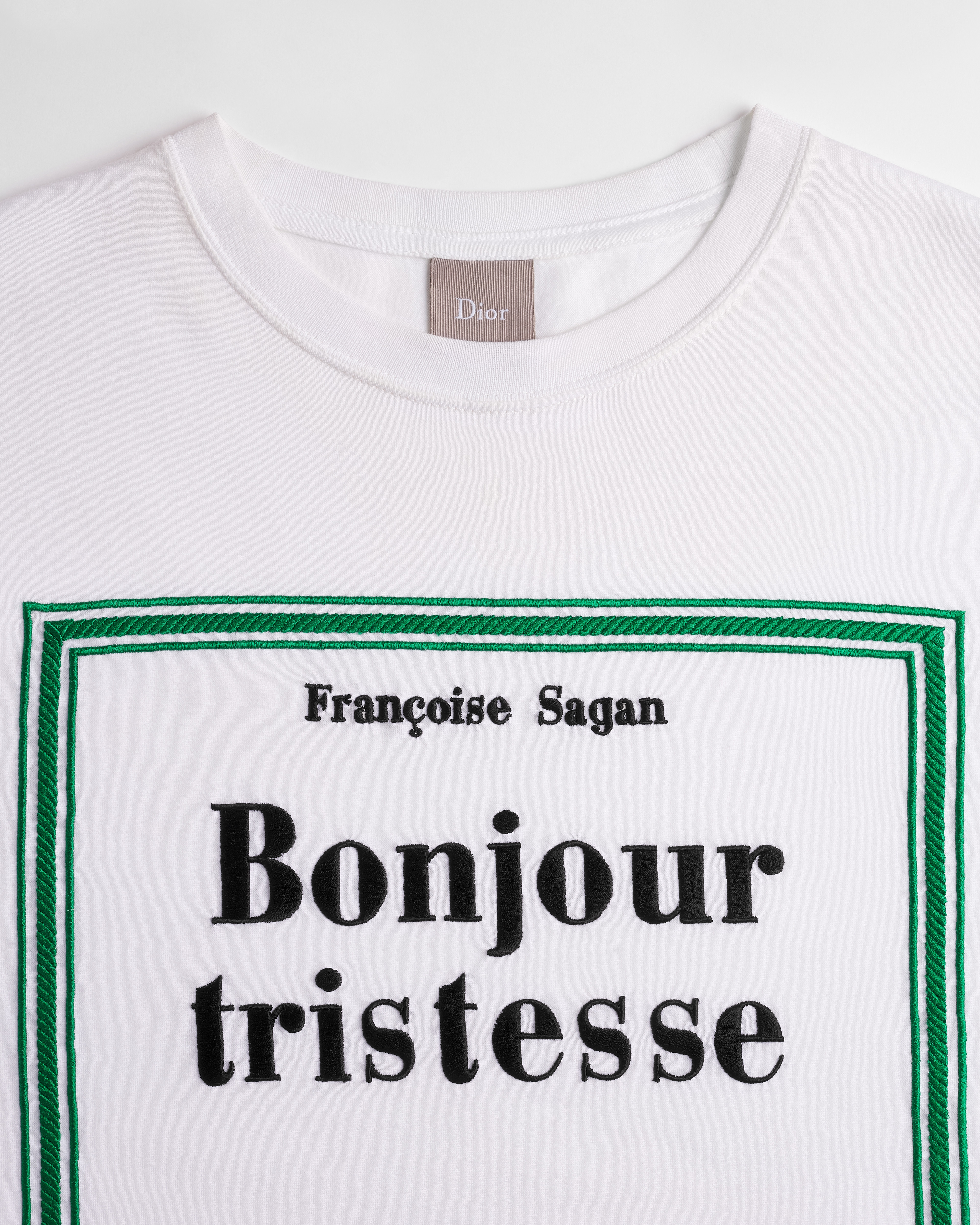 T-shirt à broderie Book Cover, coupe relax Jersey de coton blanc et vert E10