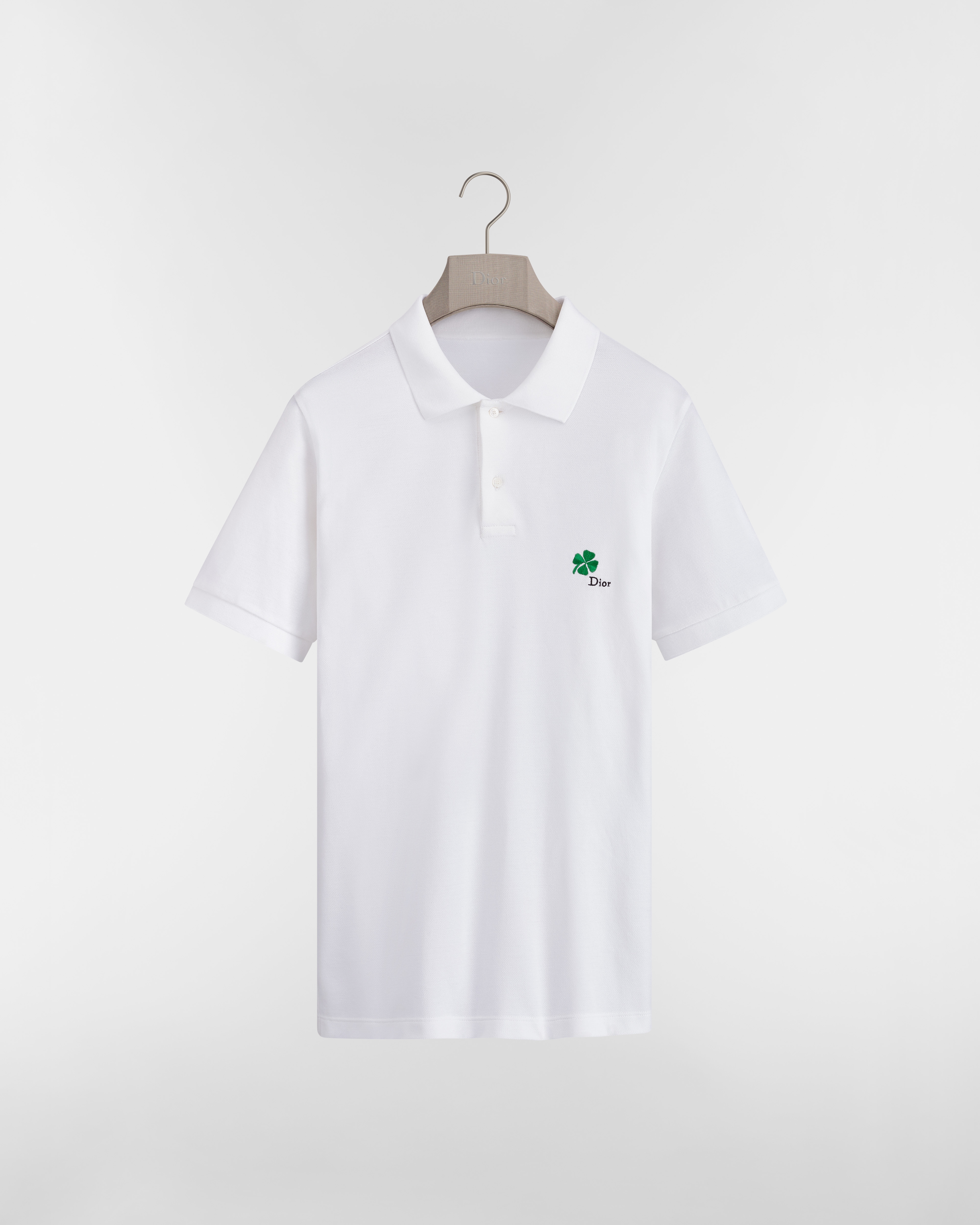 Polo à broderie Dior Clover Piqué de coton blanc E01