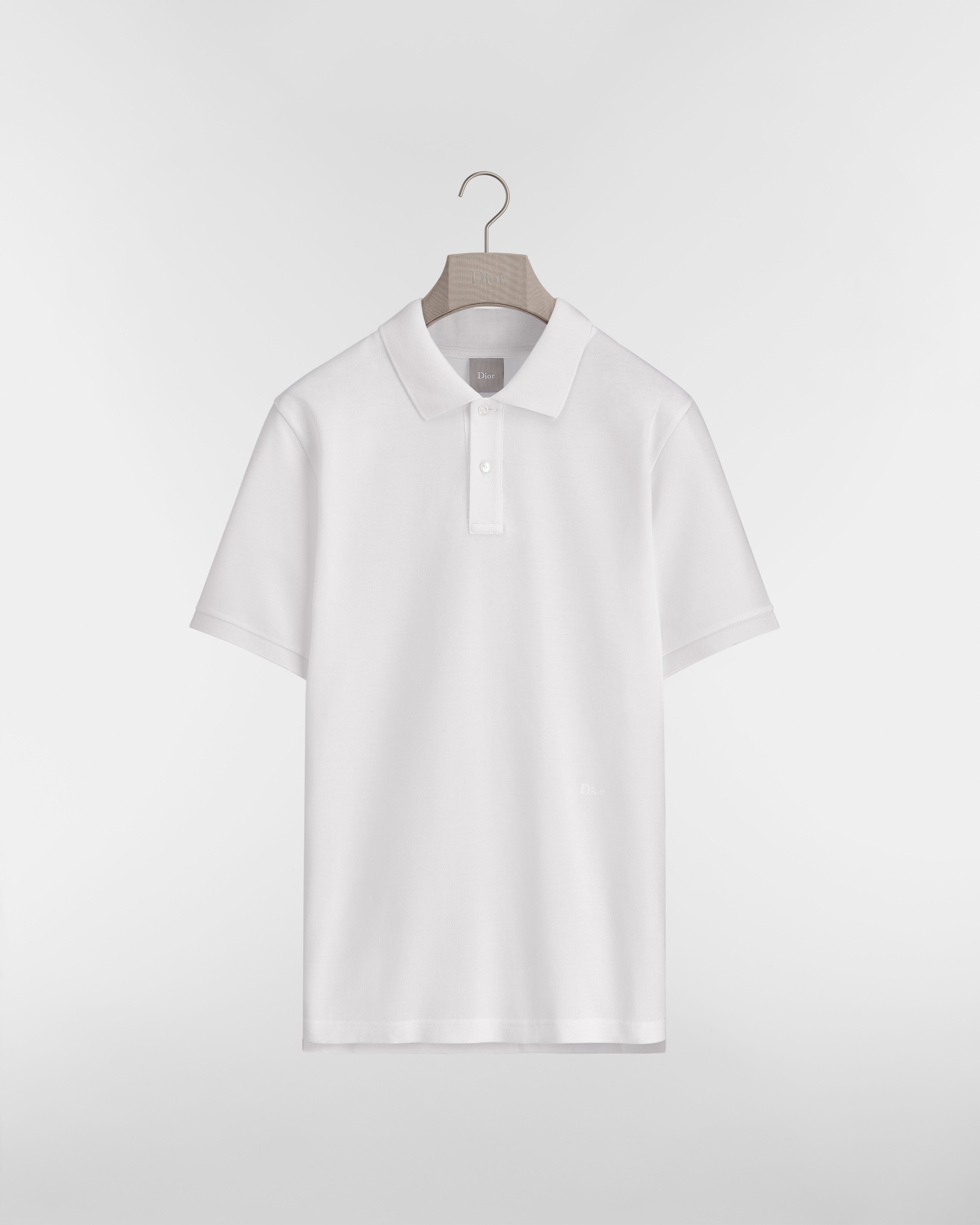 Polo Shirt with Dior Embroidery, Regular Fit White Cotton and Silk Piqué E01