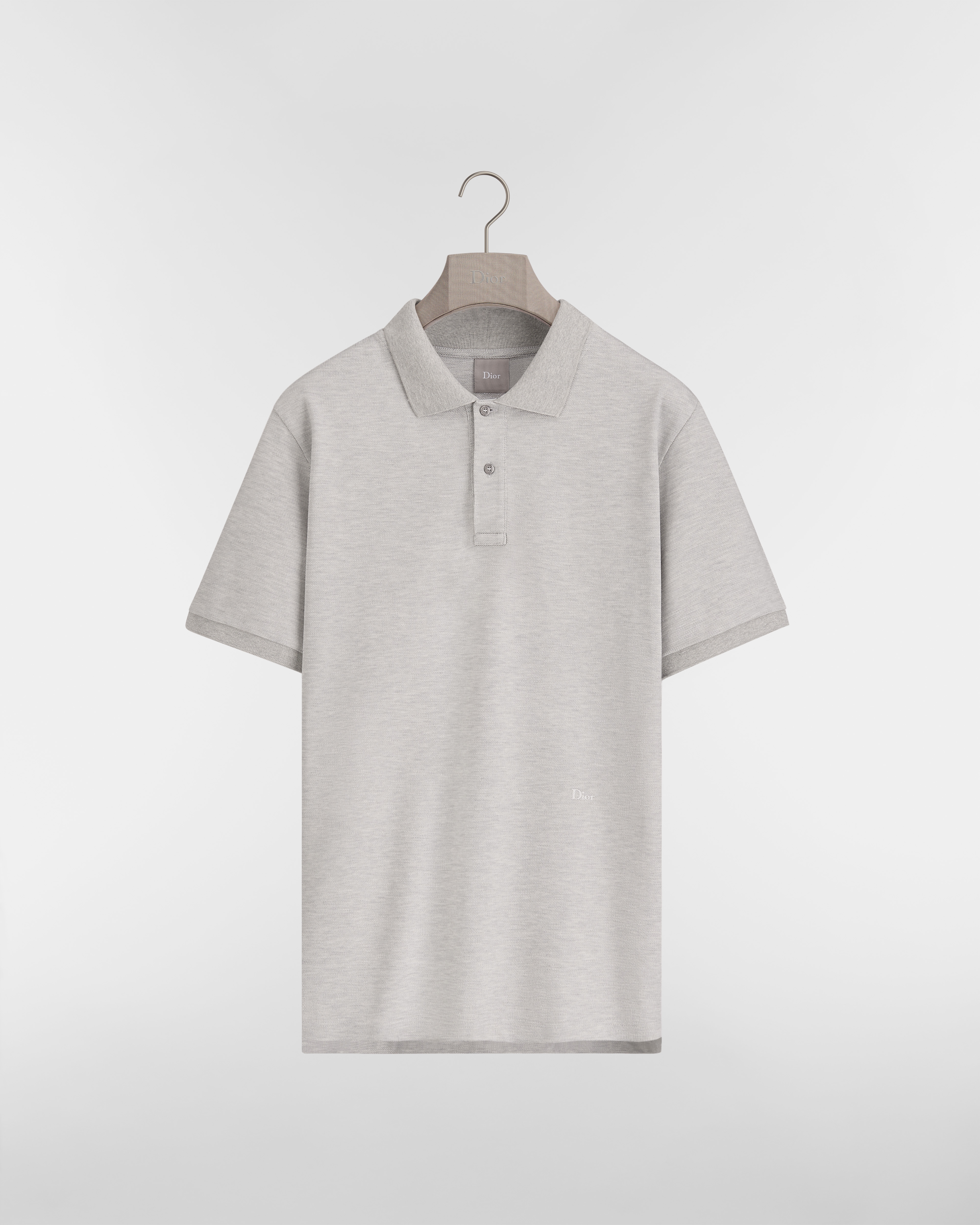 Polo Shirt with Dior Embroidery, Regular Fit Gray Cotton and Silk Piqué E01