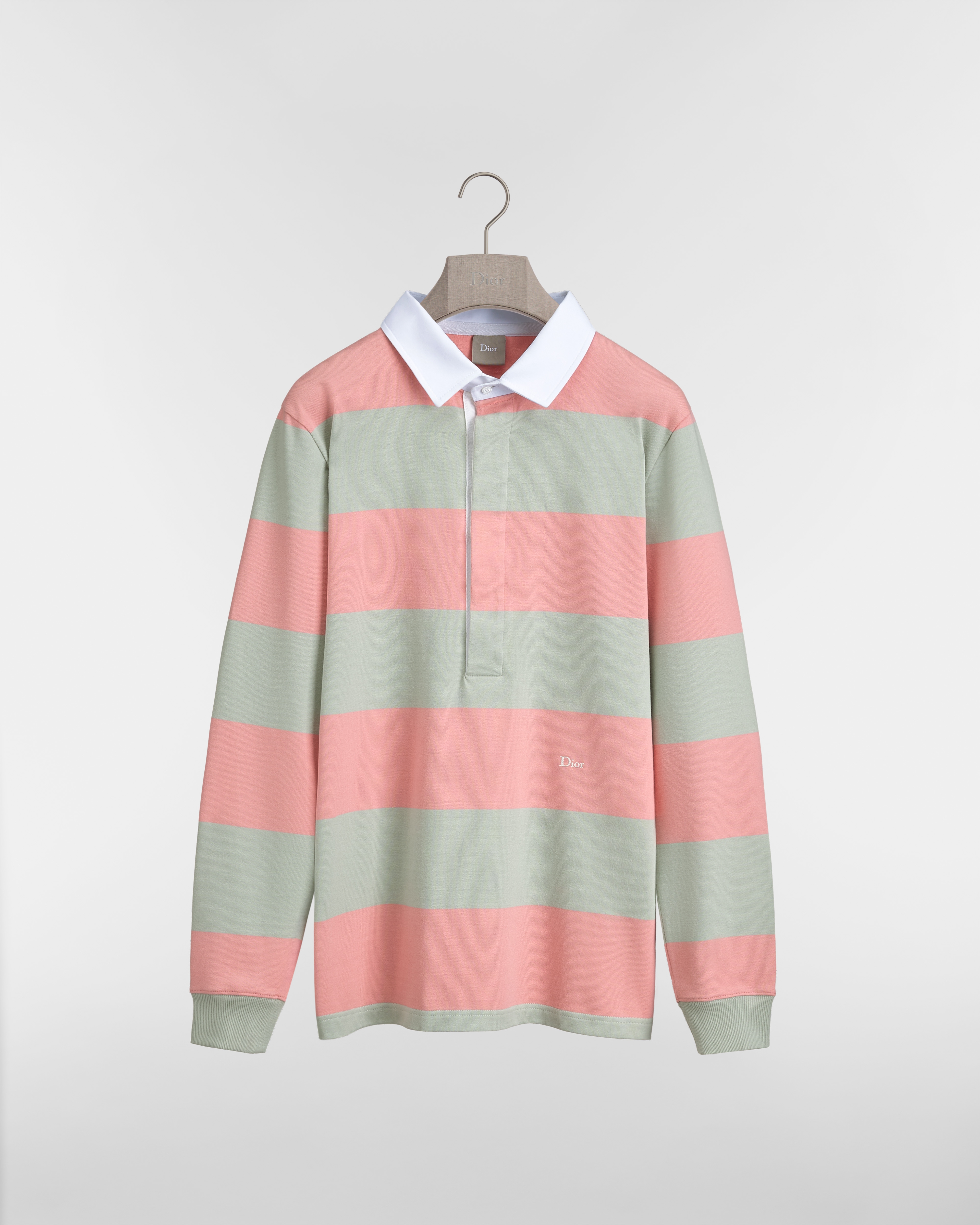 長袖 Polo 衫 灰色棉質針織布搭配條紋 E01