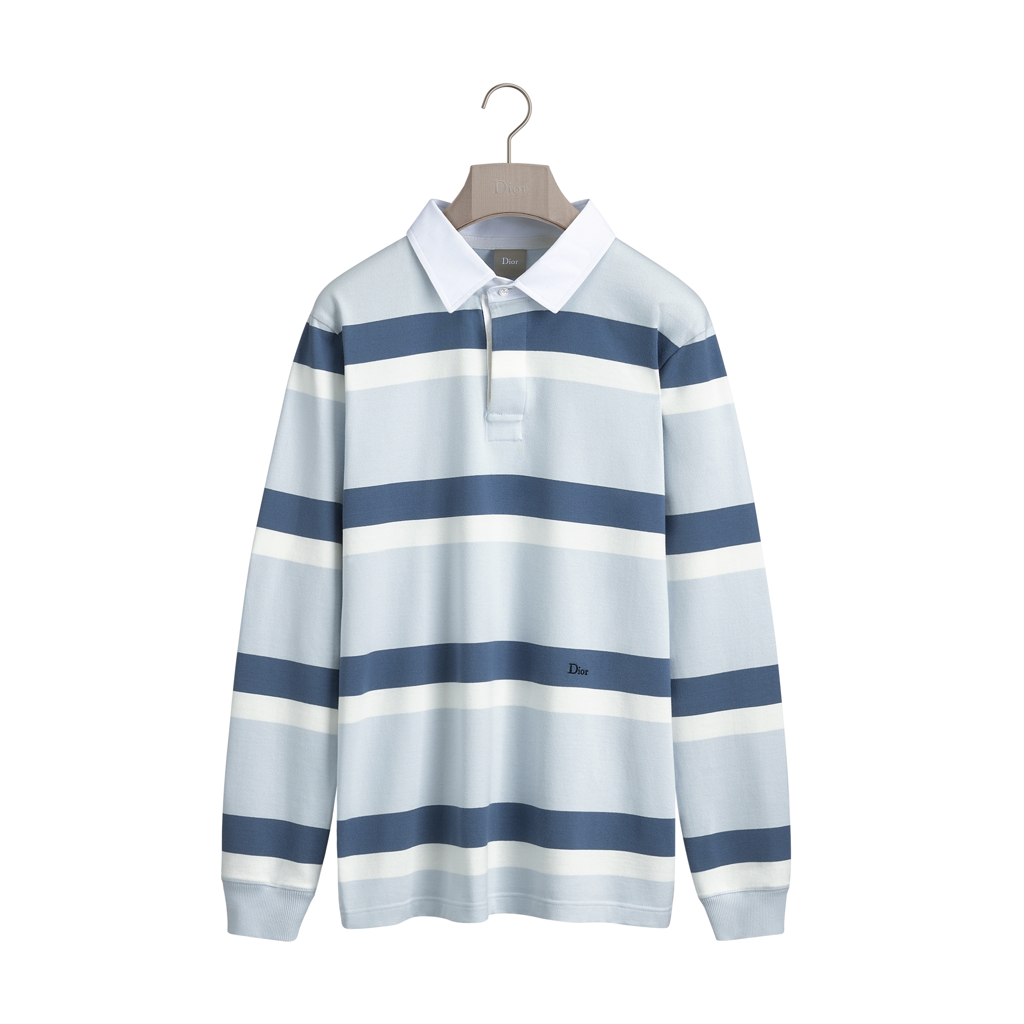 Long-Sleeved Polo Shirt Blue Cotton Jersey with Stripes | DIOR