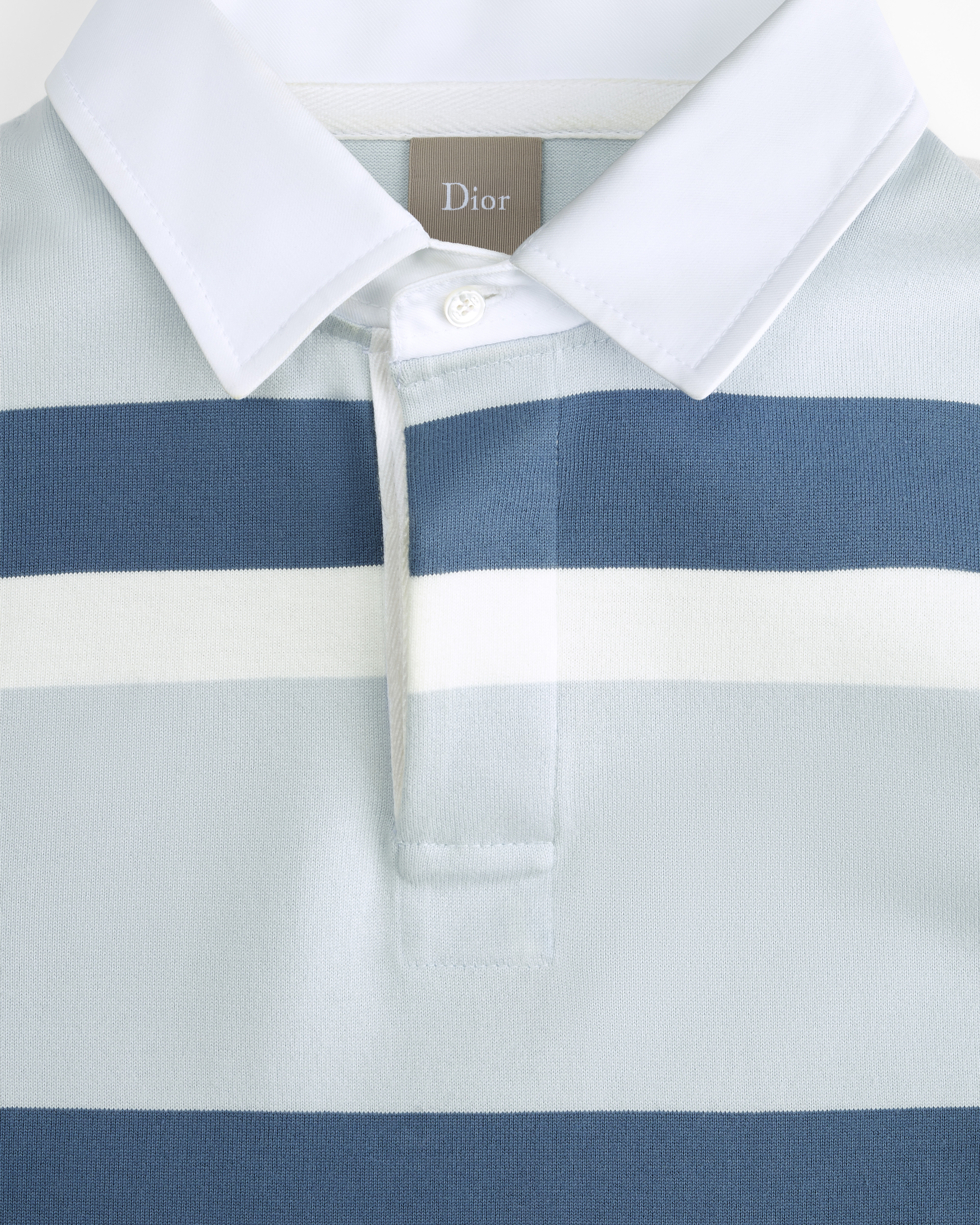 長袖 Polo 衫 藍色棉質針織布搭配條紋 E10