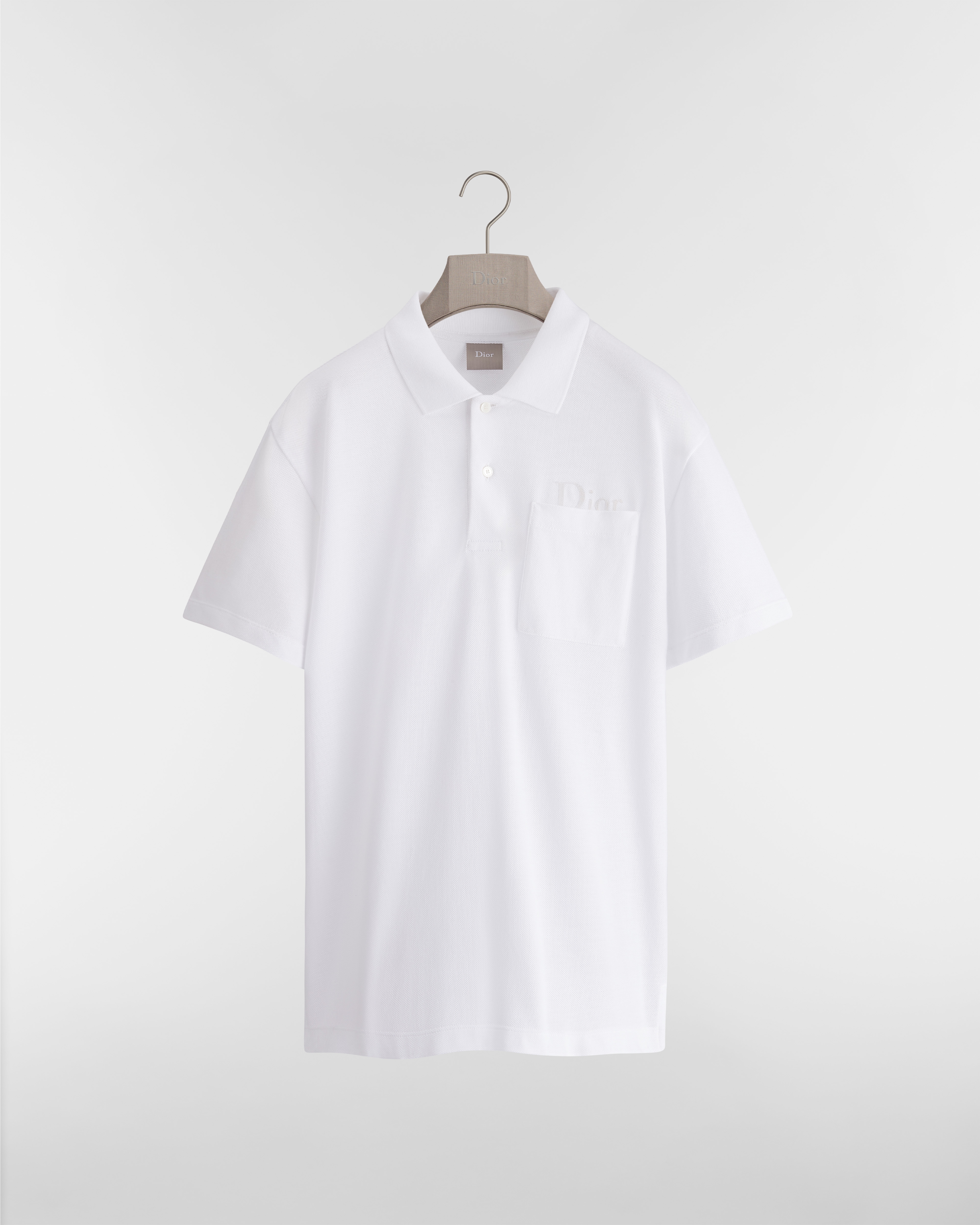 寬鬆剪裁 Polo 衫 白色棉質網眼布 E01