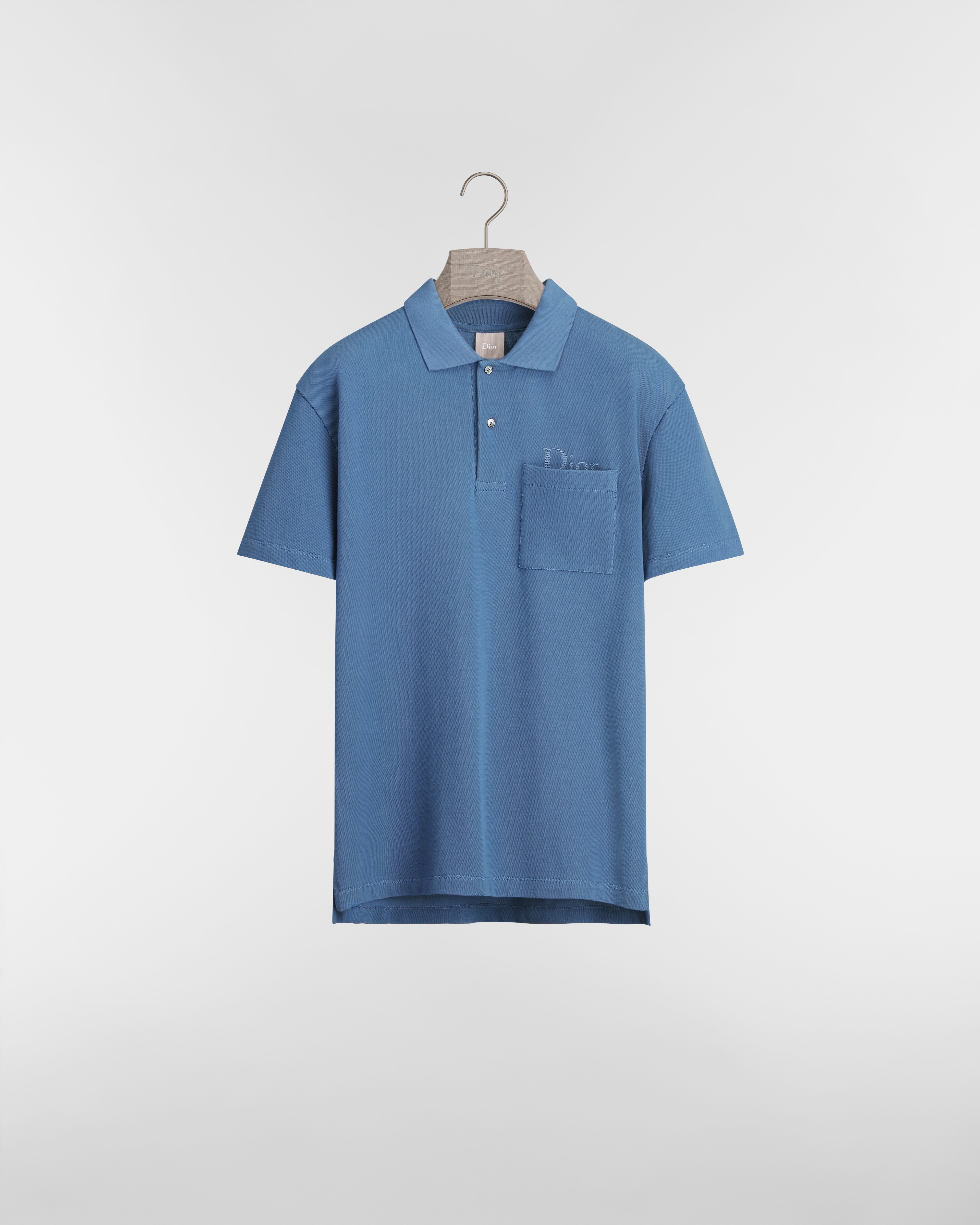 Polo Shirt with Dior Embroidery, Relaxed Fit Blue Cotton Piqué E01