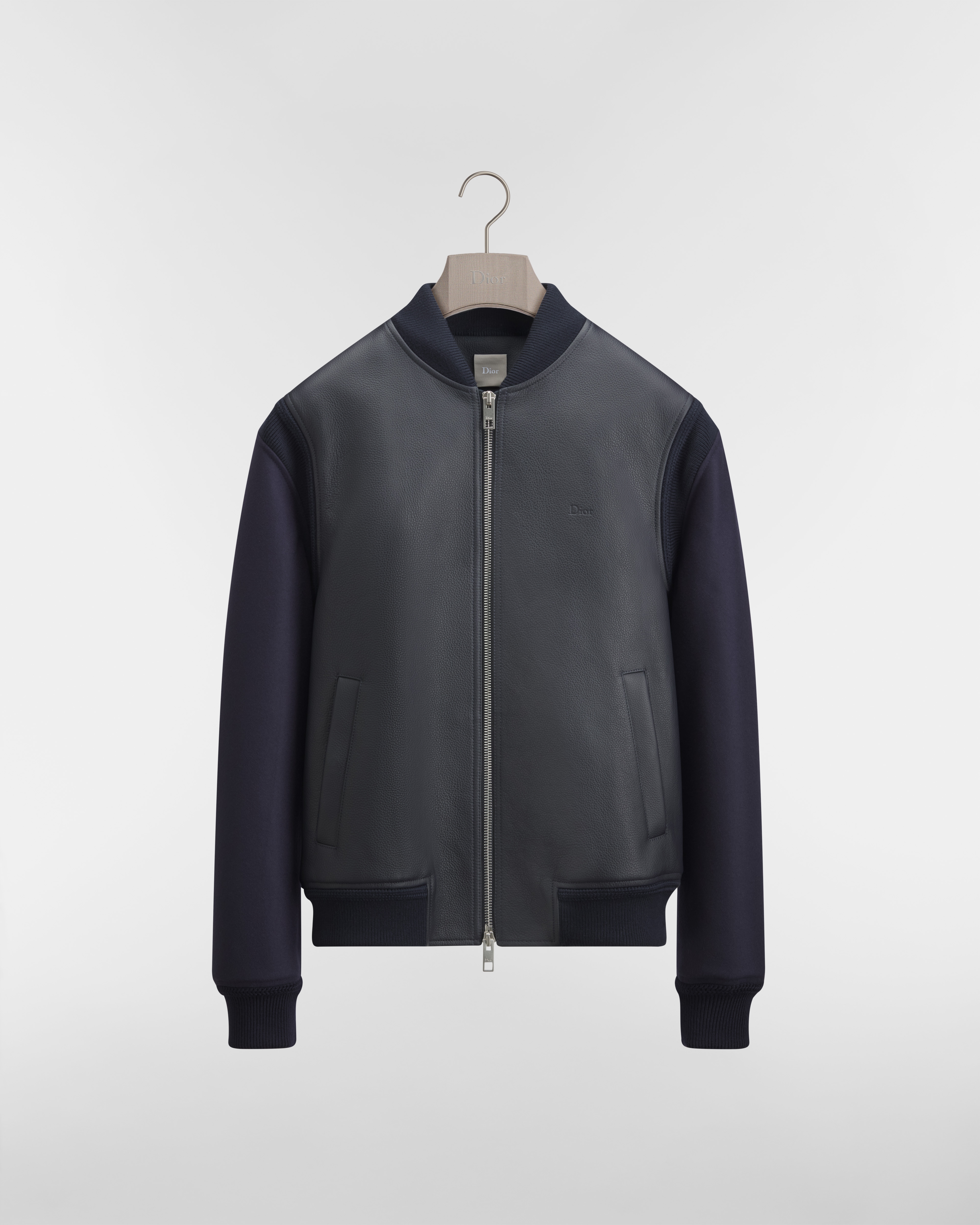 拉鏈束腰外套 海軍藍小牛皮 E01