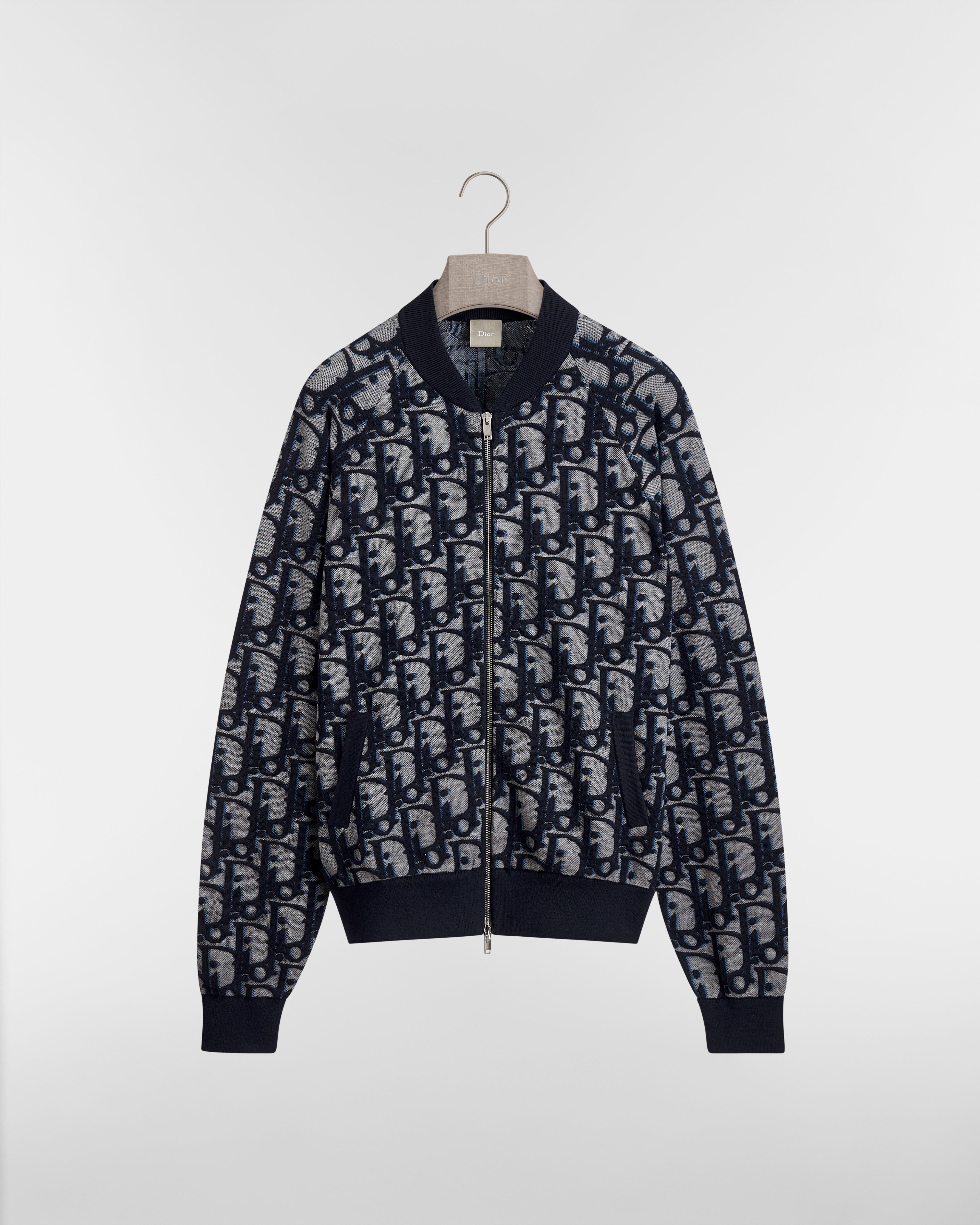 Dior Oblique Bomberjacke Jacquardmischung mit Baumwolle, Wolle und Seide in Blau E01