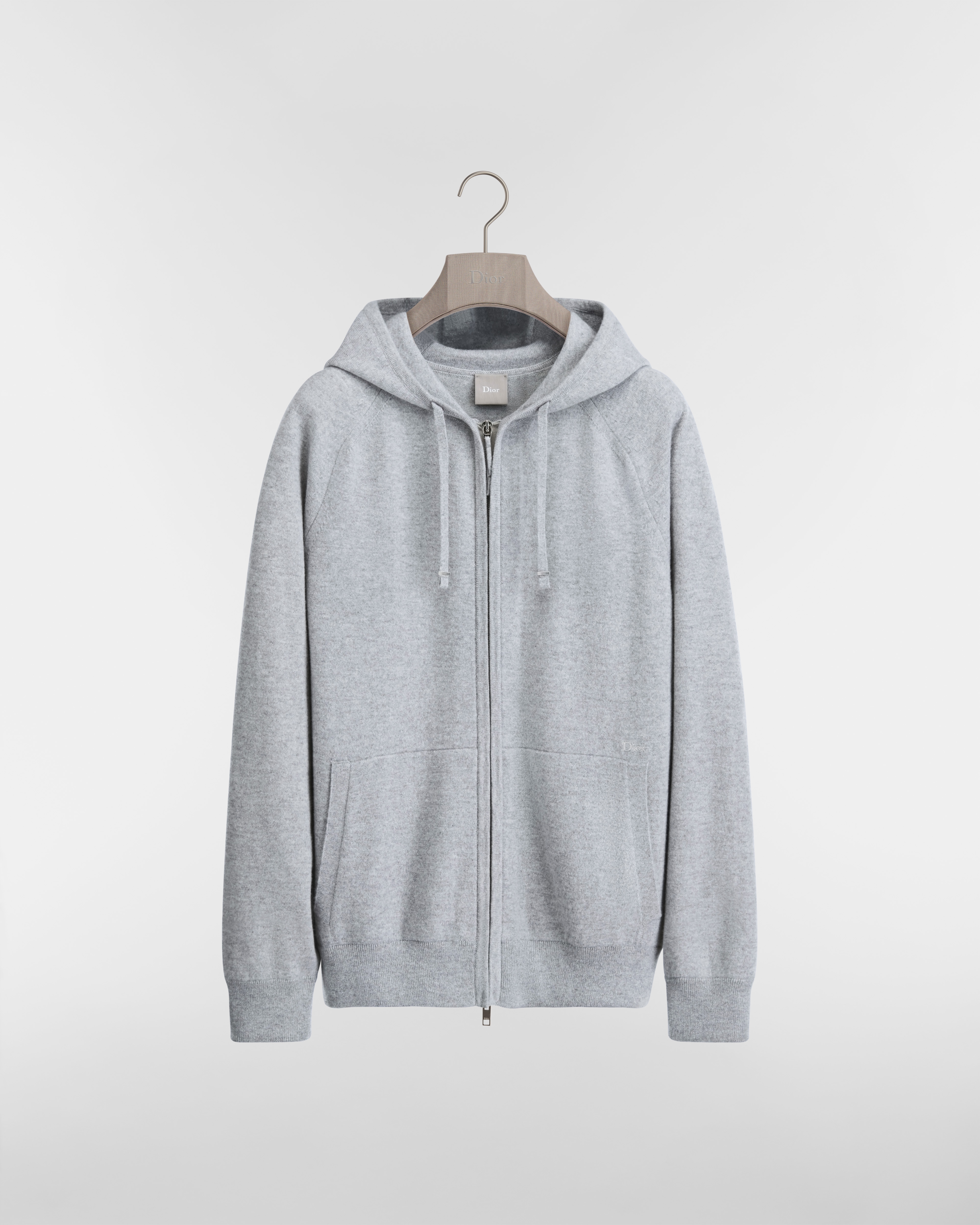 Trui met capuchon en Dior-borduursel, comfortabele pasvorm Gebreid van grijs kasjmier E01