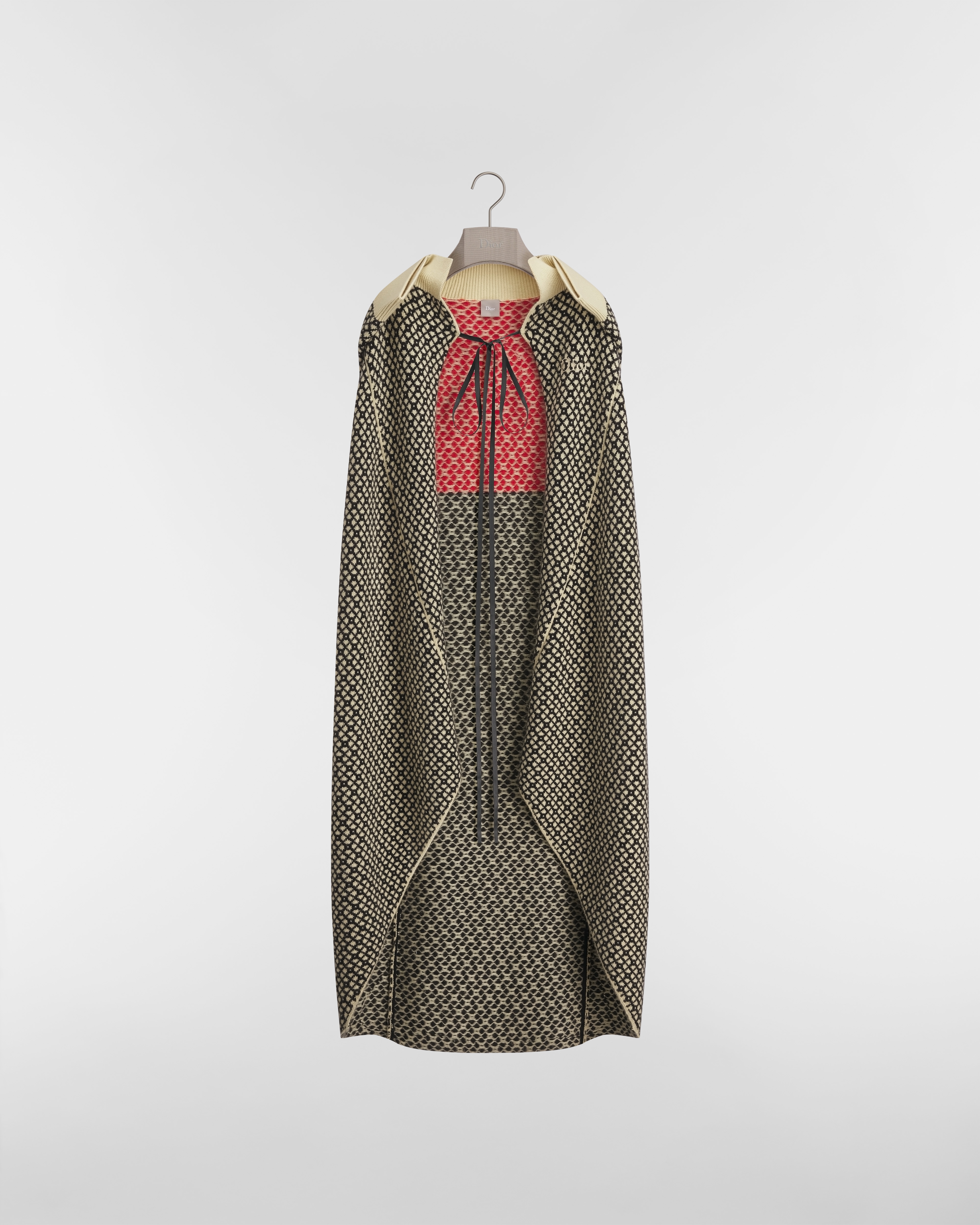 Cape Jacquard de cachemire écru et noir E01