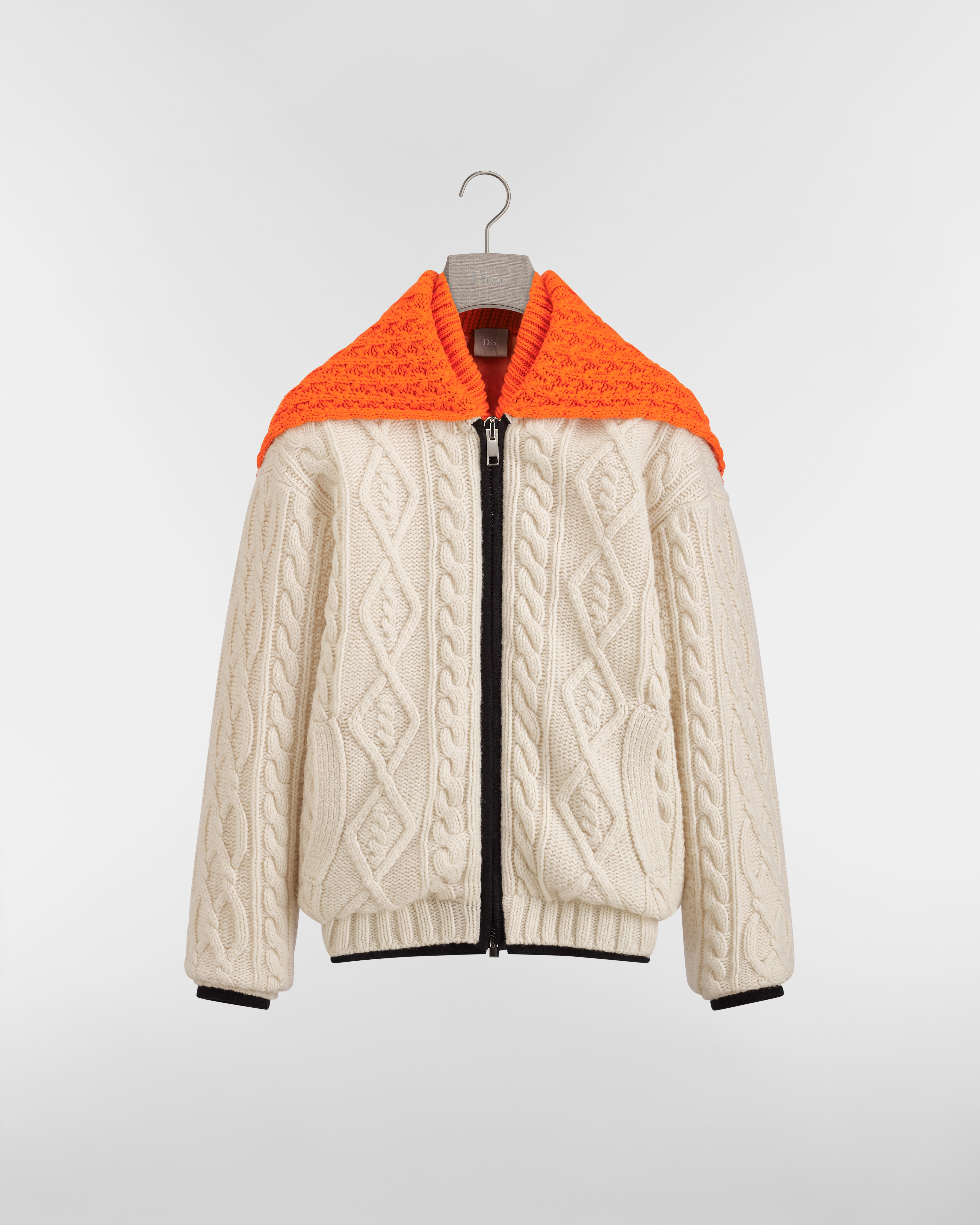 Blouson mit Knopfverschluss Strick aus Schurwoll-Kaschmirmischung in Weiß und Orange E01