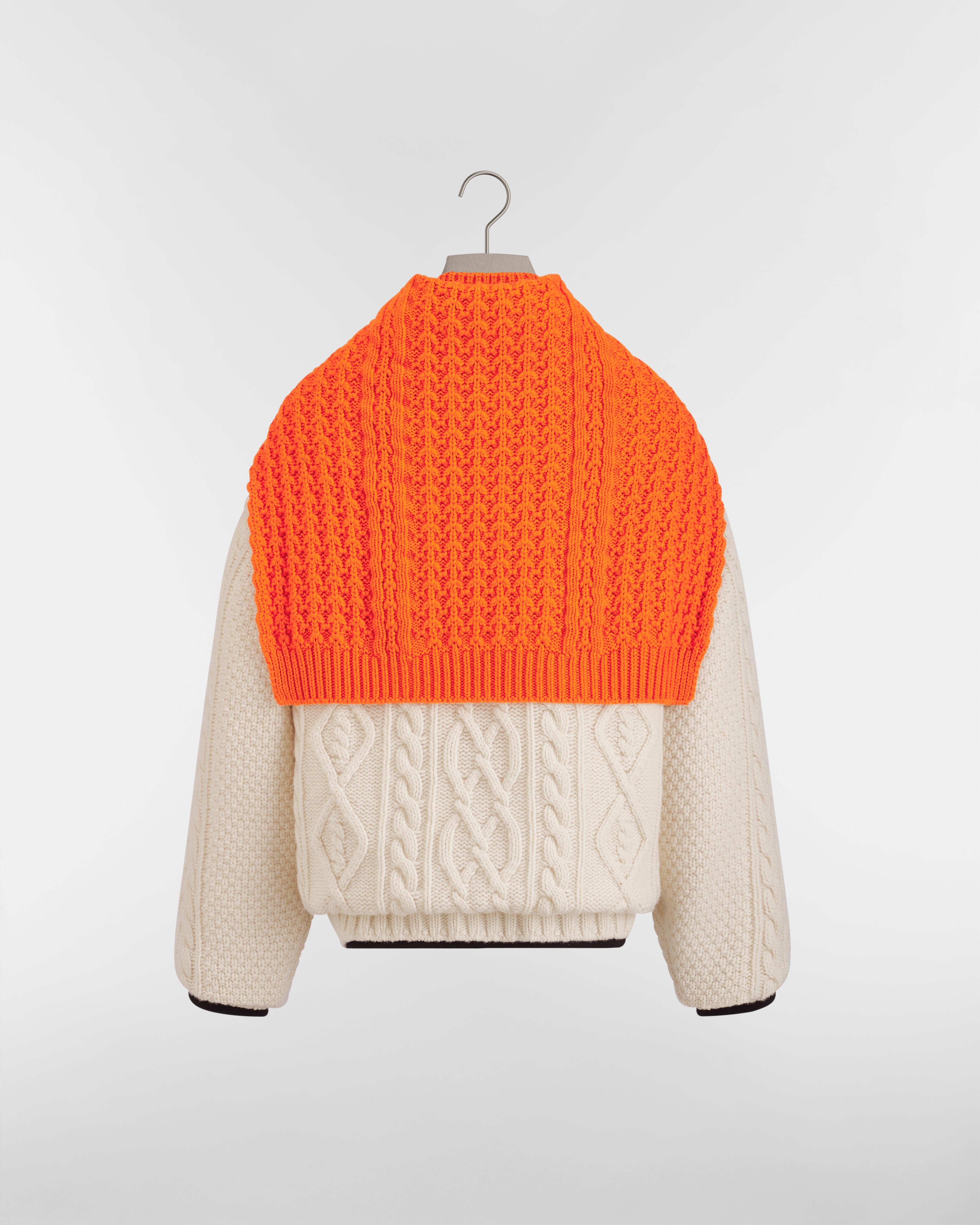 Blouson mit Knopfverschluss Strick aus Schurwoll-Kaschmirmischung in Weiß und Orange E08