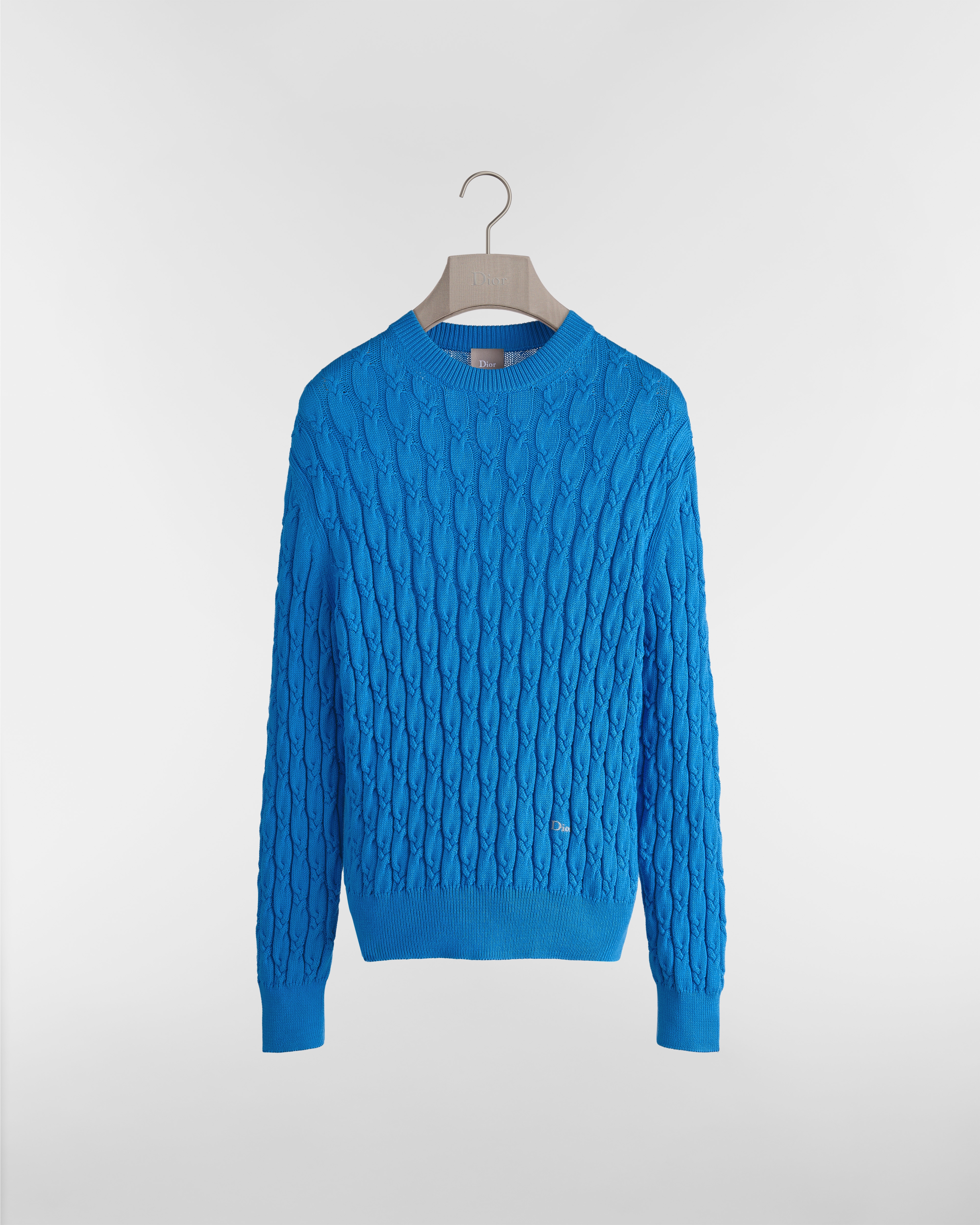 Kabelgebreide trui Gebreid van blauw katoen E01