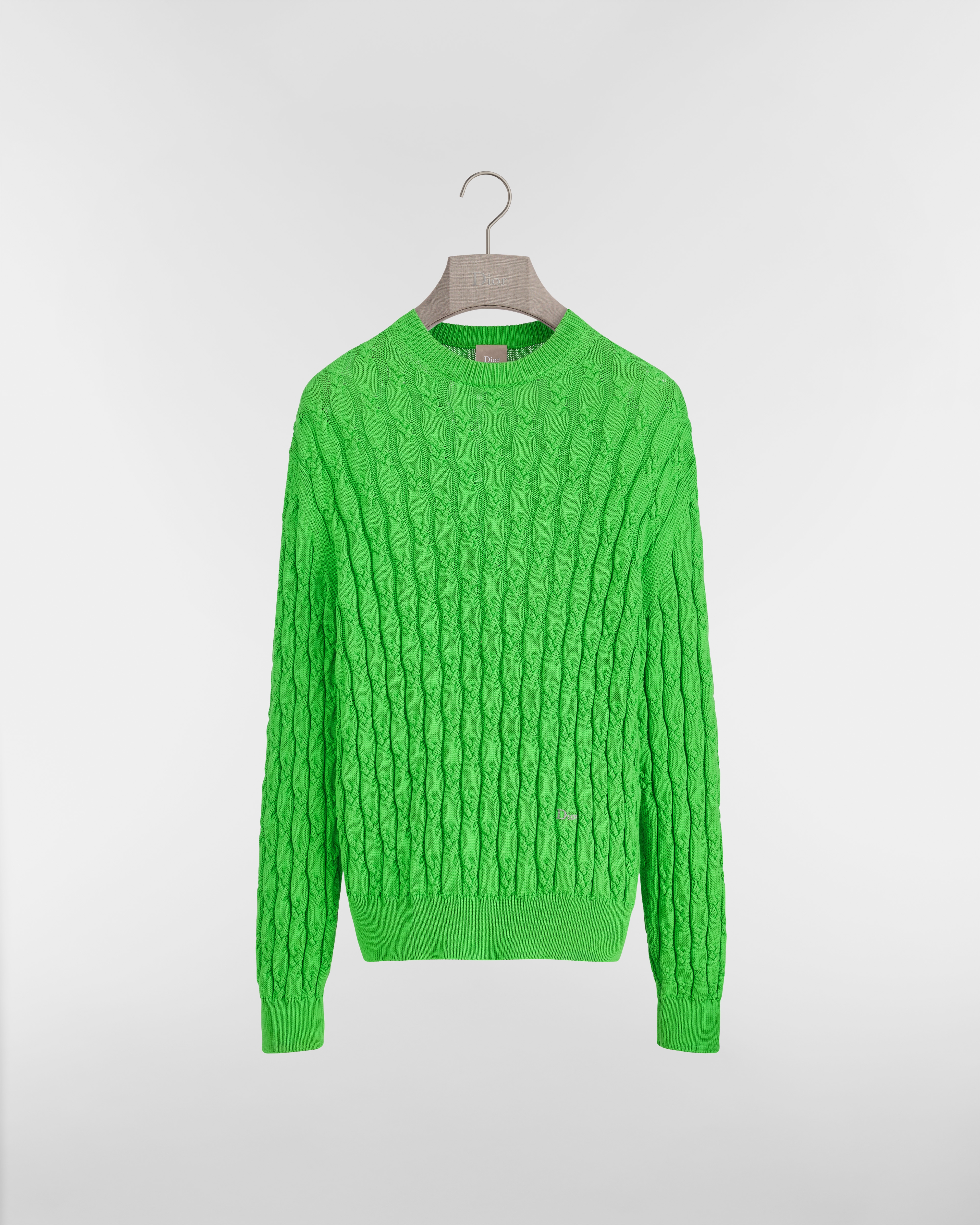 Kabelgebreide trui Gebreid van groen katoen E01