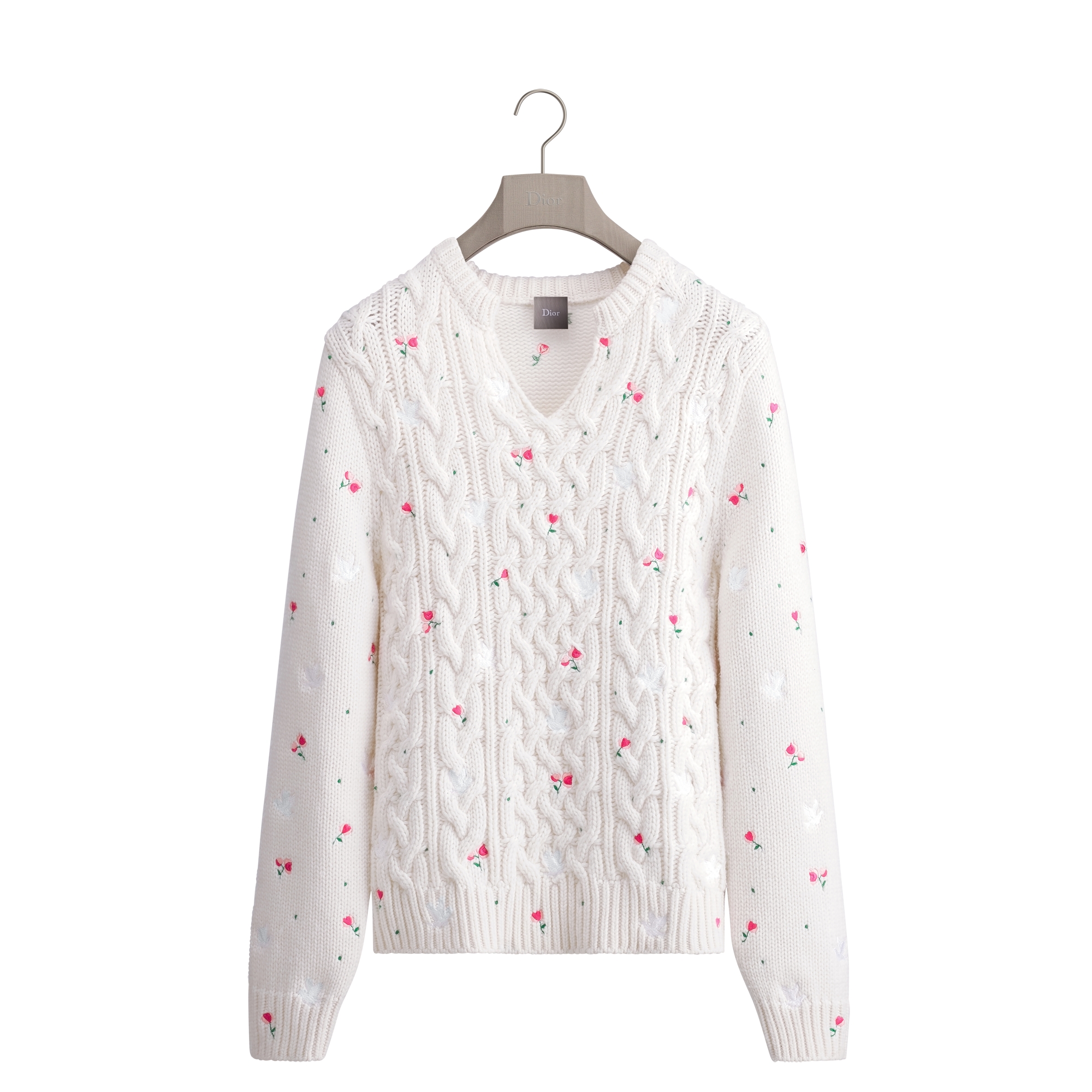 Sweater with Floral Embroidery White Cashmere Knit | DIOR