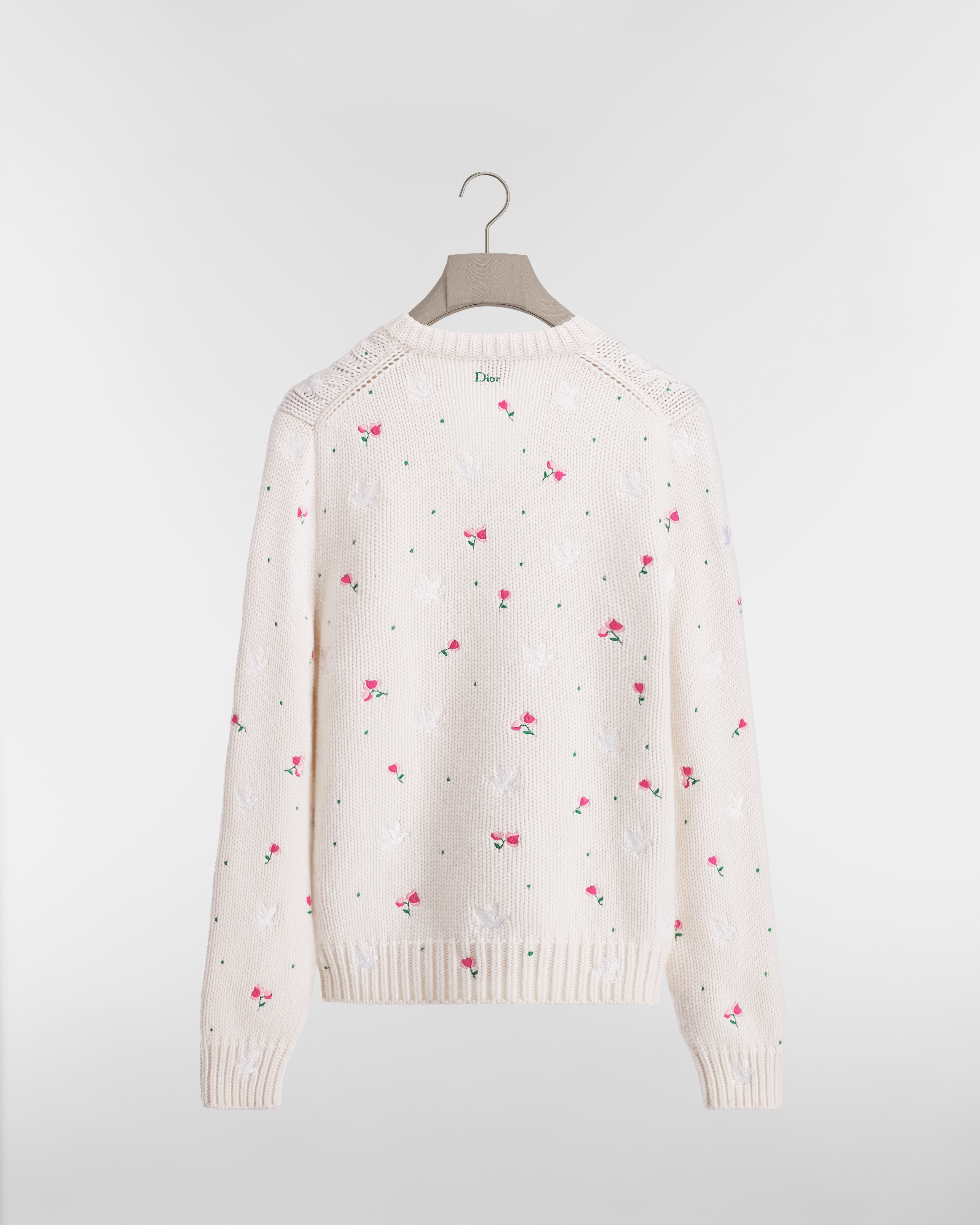 花卉刺繡毛衣 白色羊絨織物 E08