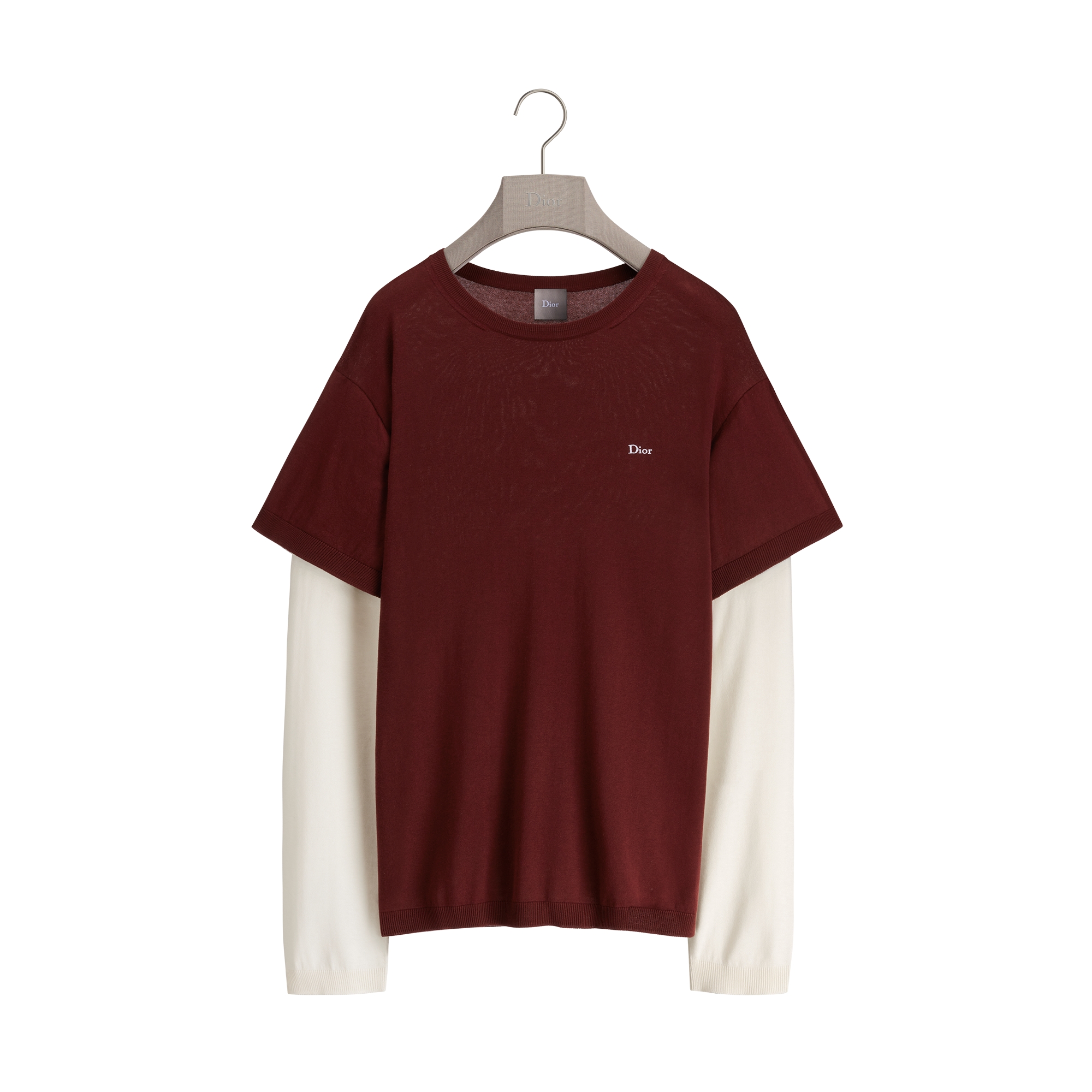 Long-Sleeved T-Shirt Burgundy Cotton-Silk Jersey E01
