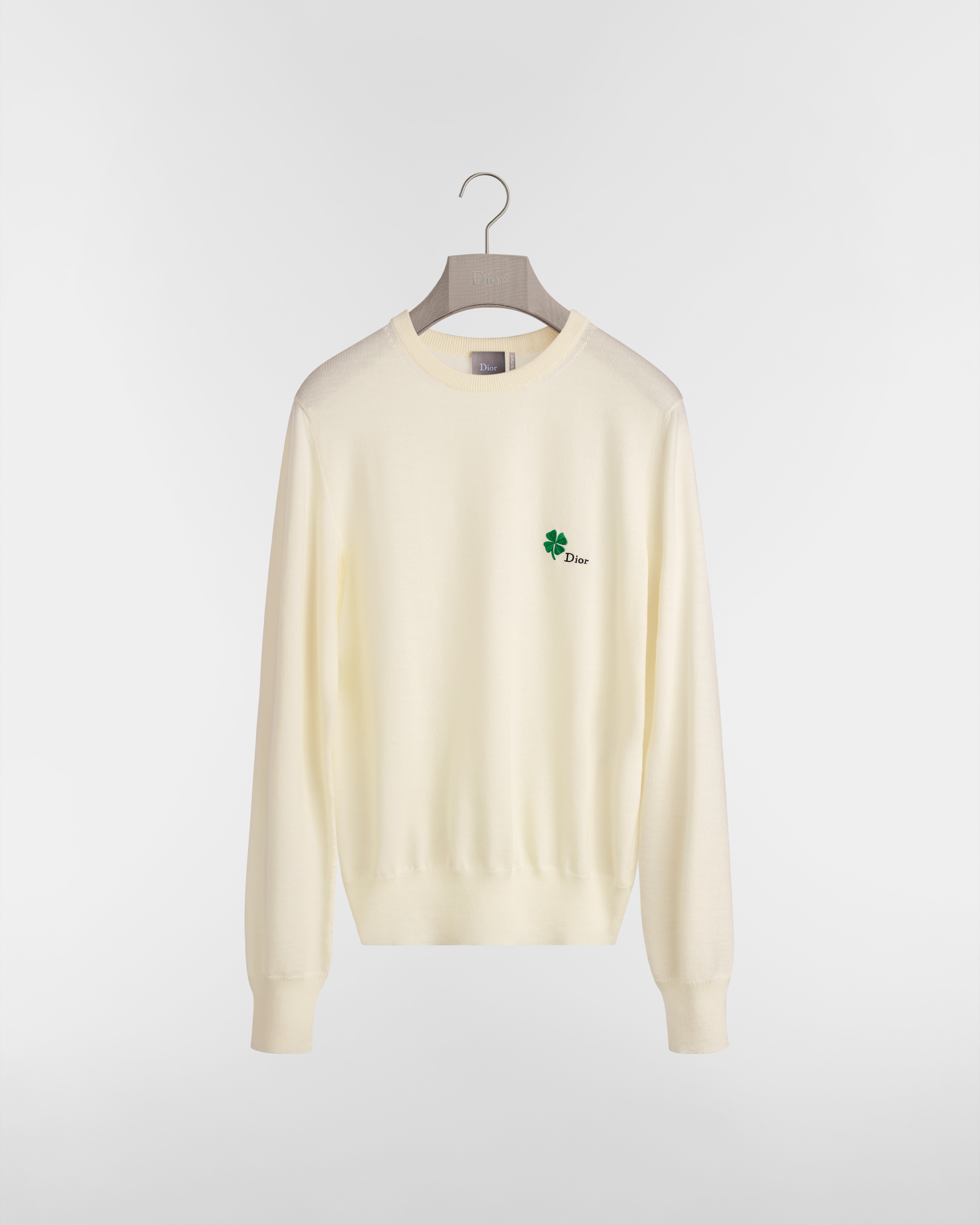 Pull à broderie Dior Clover Jersey de laine vierge blanche E01
