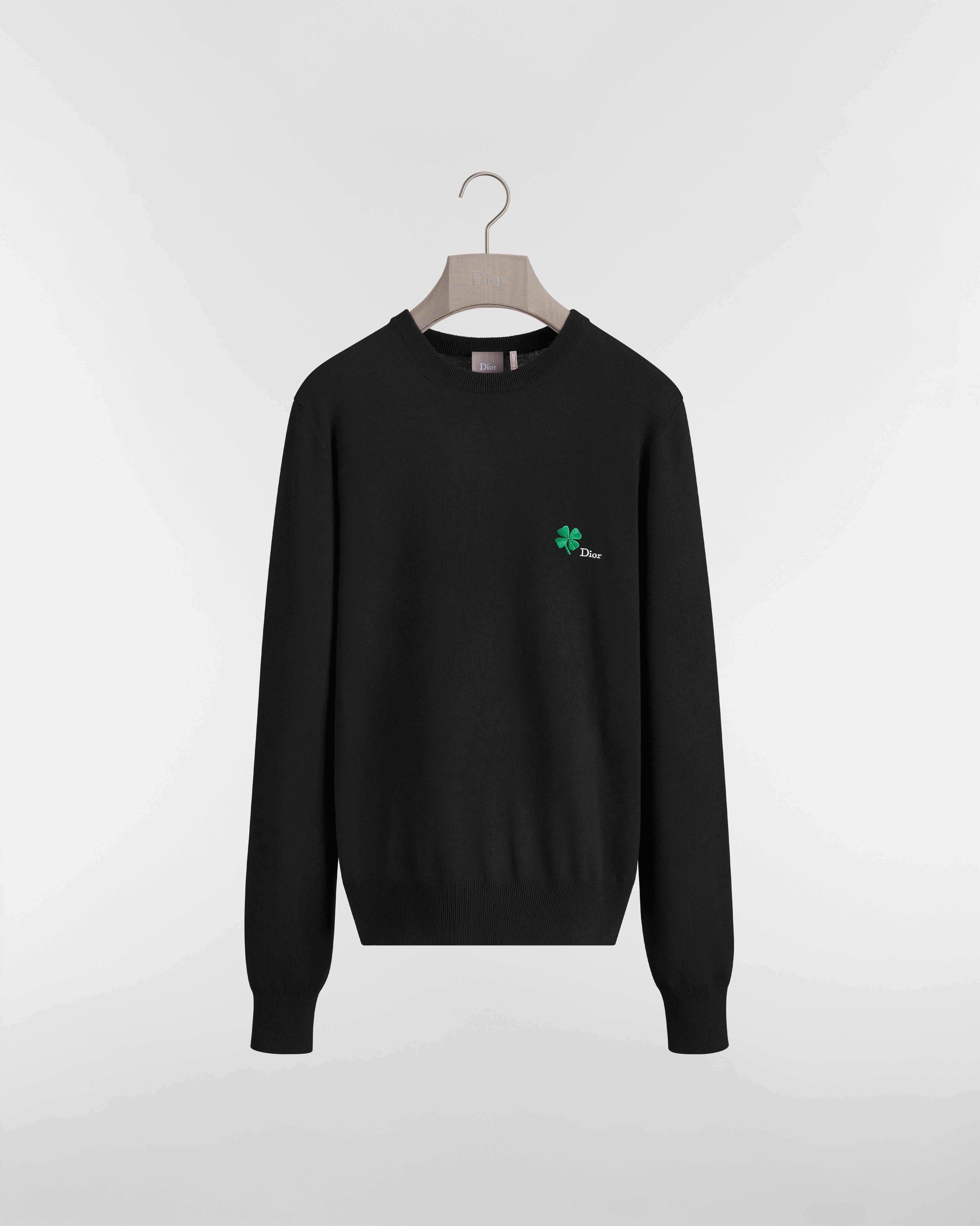 Pull à broderie Dior Clover Jersey de laine vierge noire E01