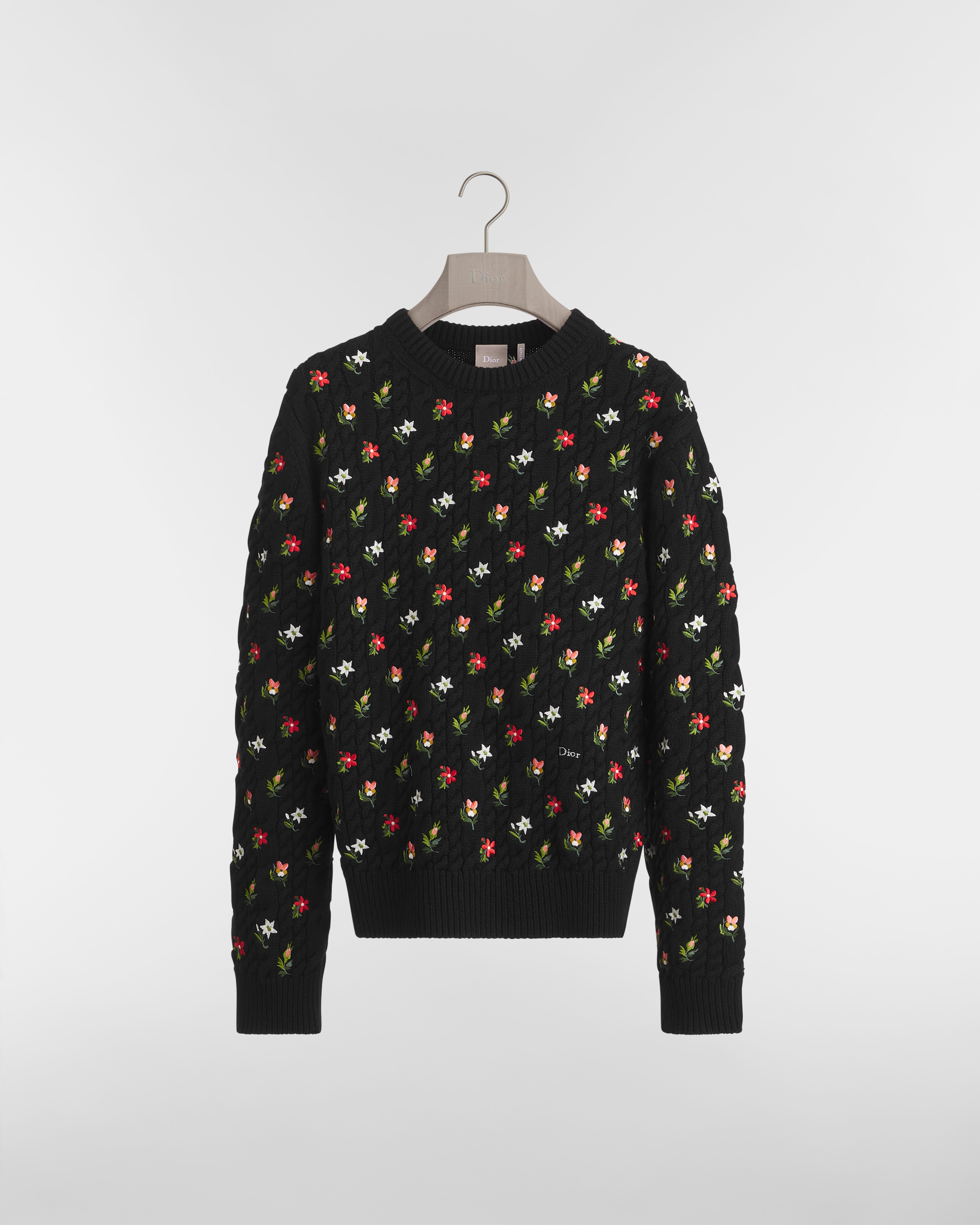 花卉刺繡毛衣 黑色羊絨織物 E01