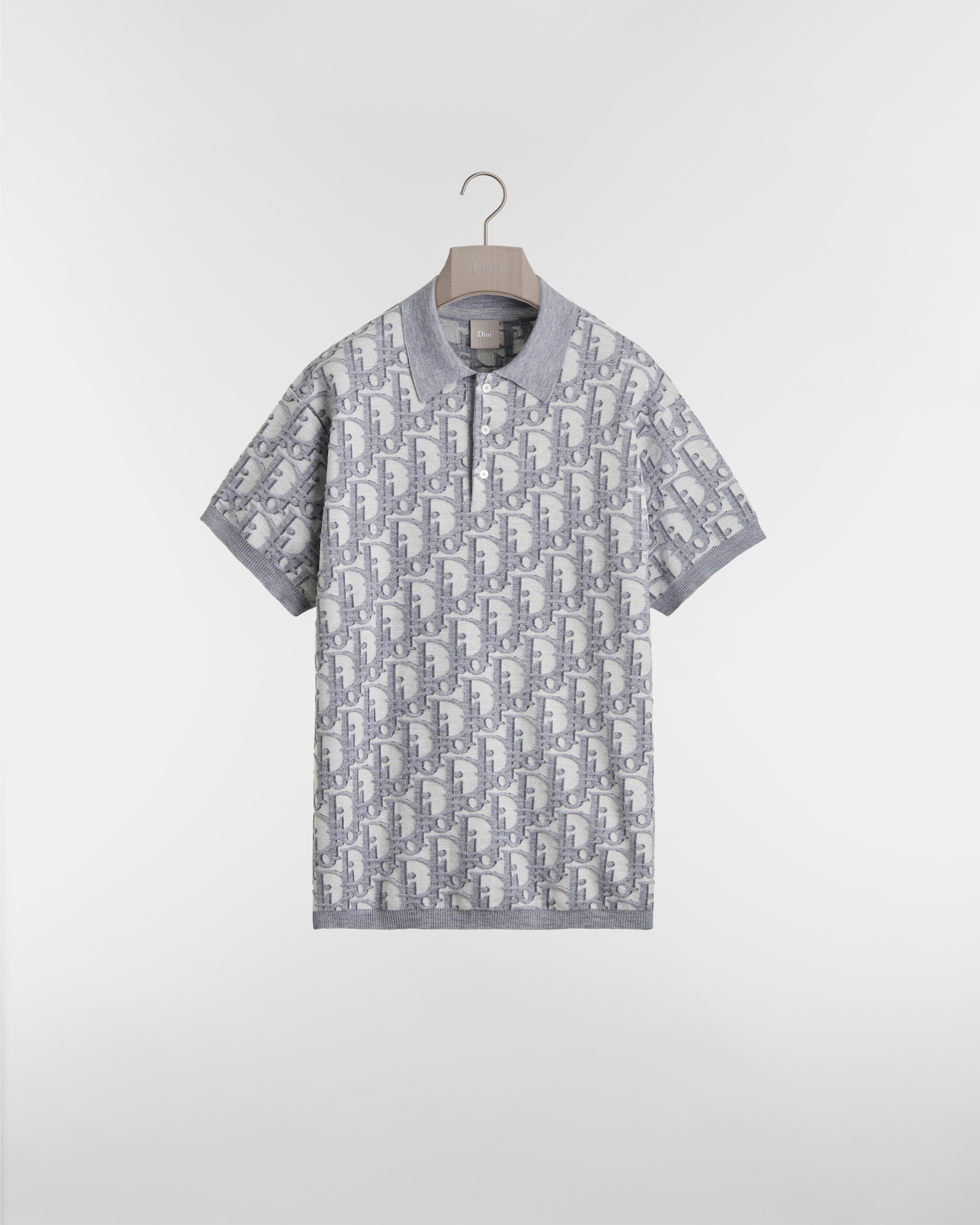 Polo Dior Oblique, vestibilità regolare Jacquard di cotone, lana e seta grigio E01