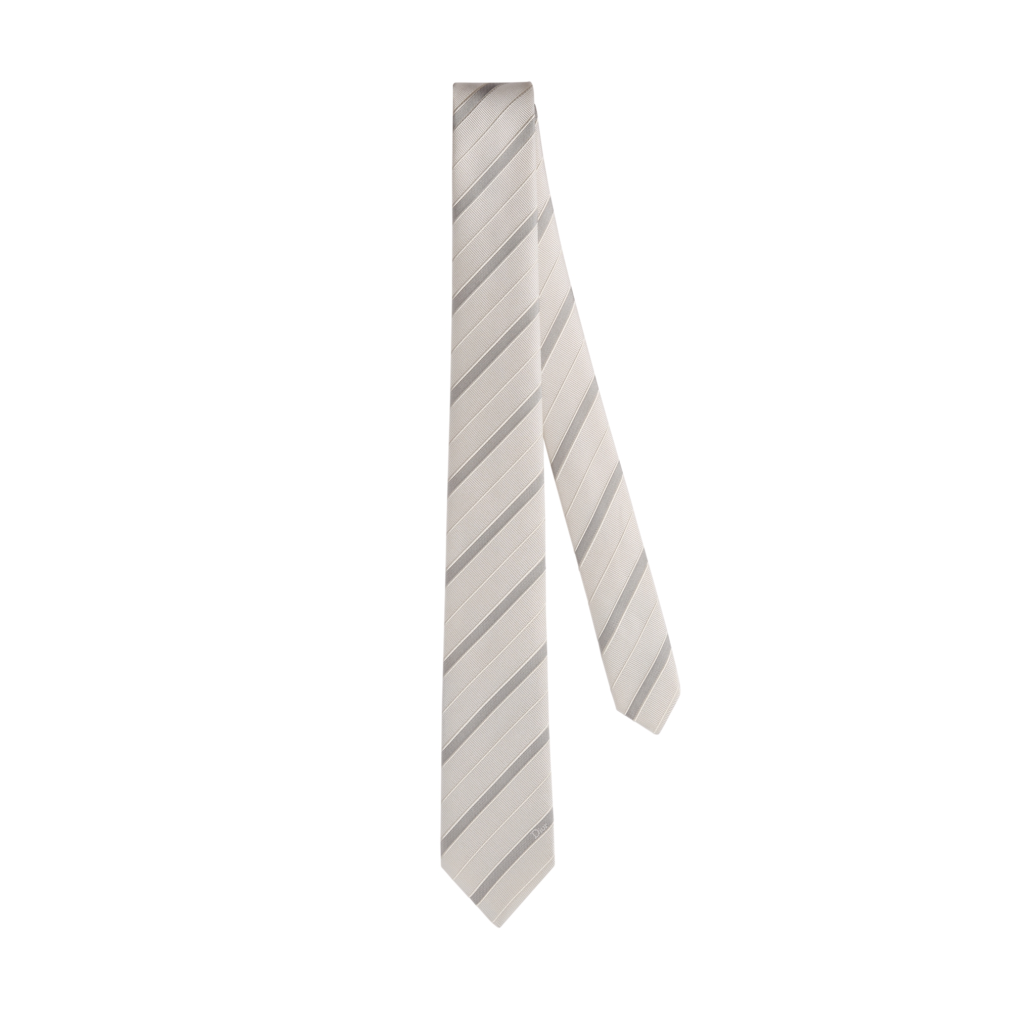 Striped Tie Light Gray and White Silk E01