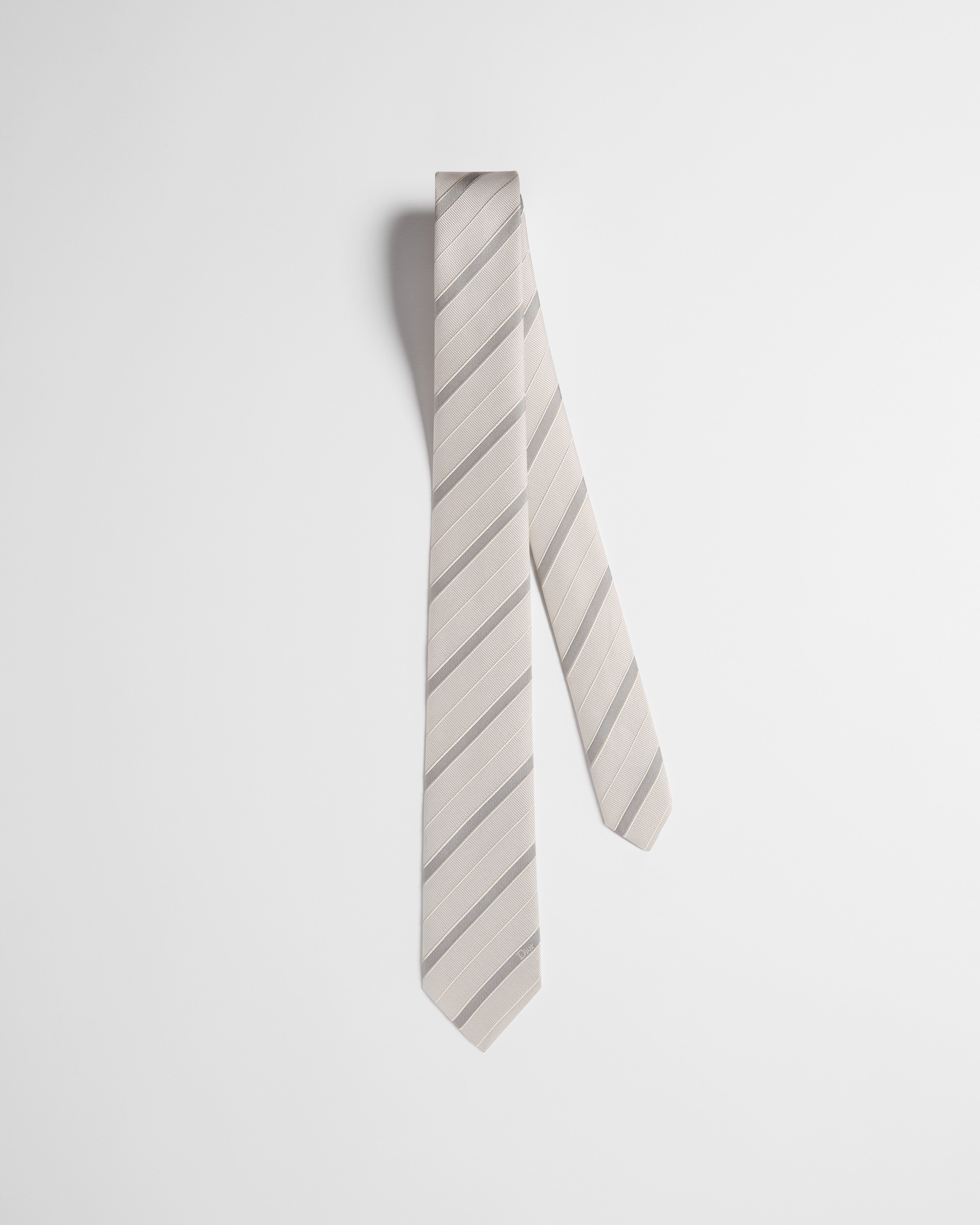 条纹领带 浅灰色和白色桑蚕丝面料 E01