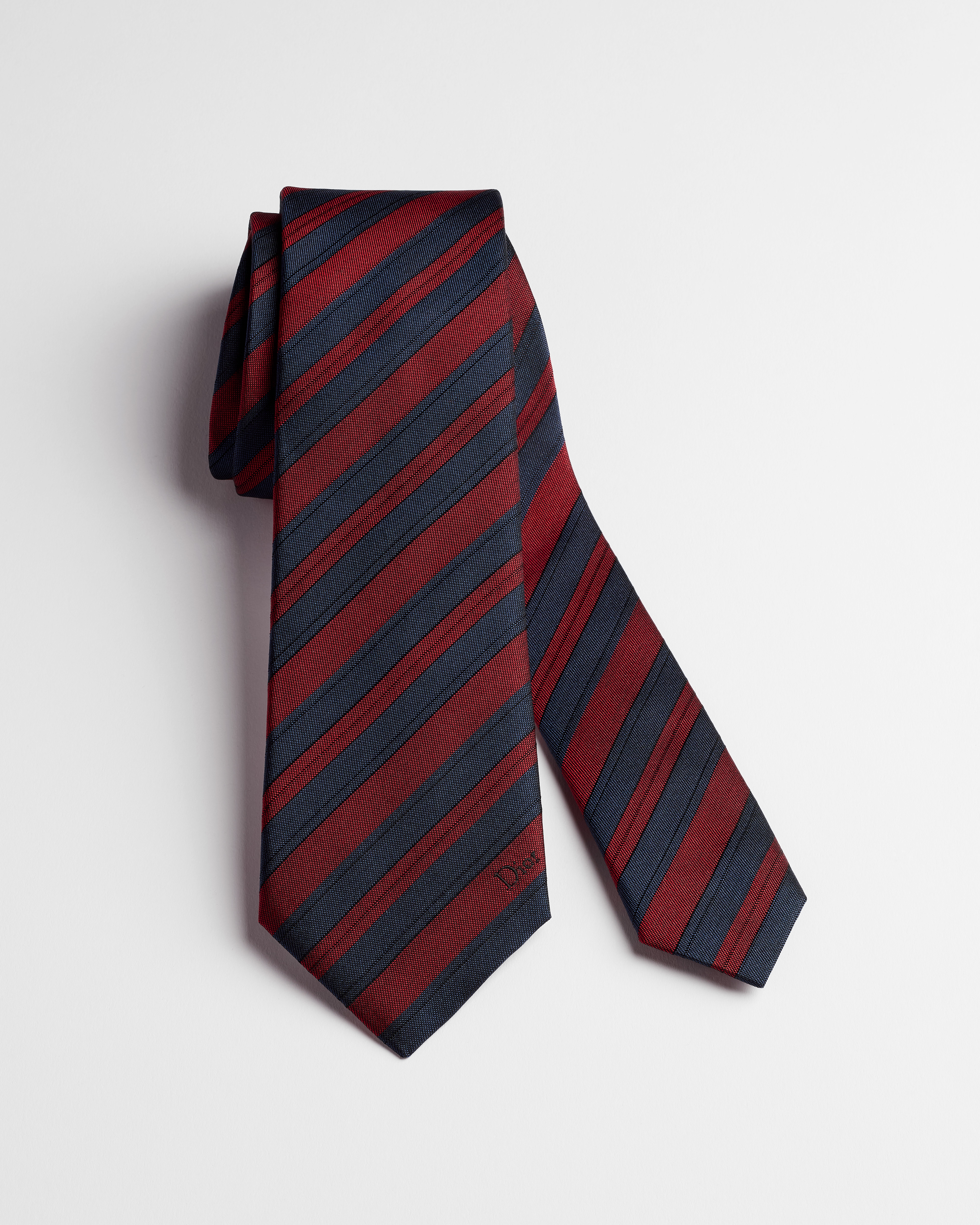 Corbata a rayas Seda azul marino y roja E09