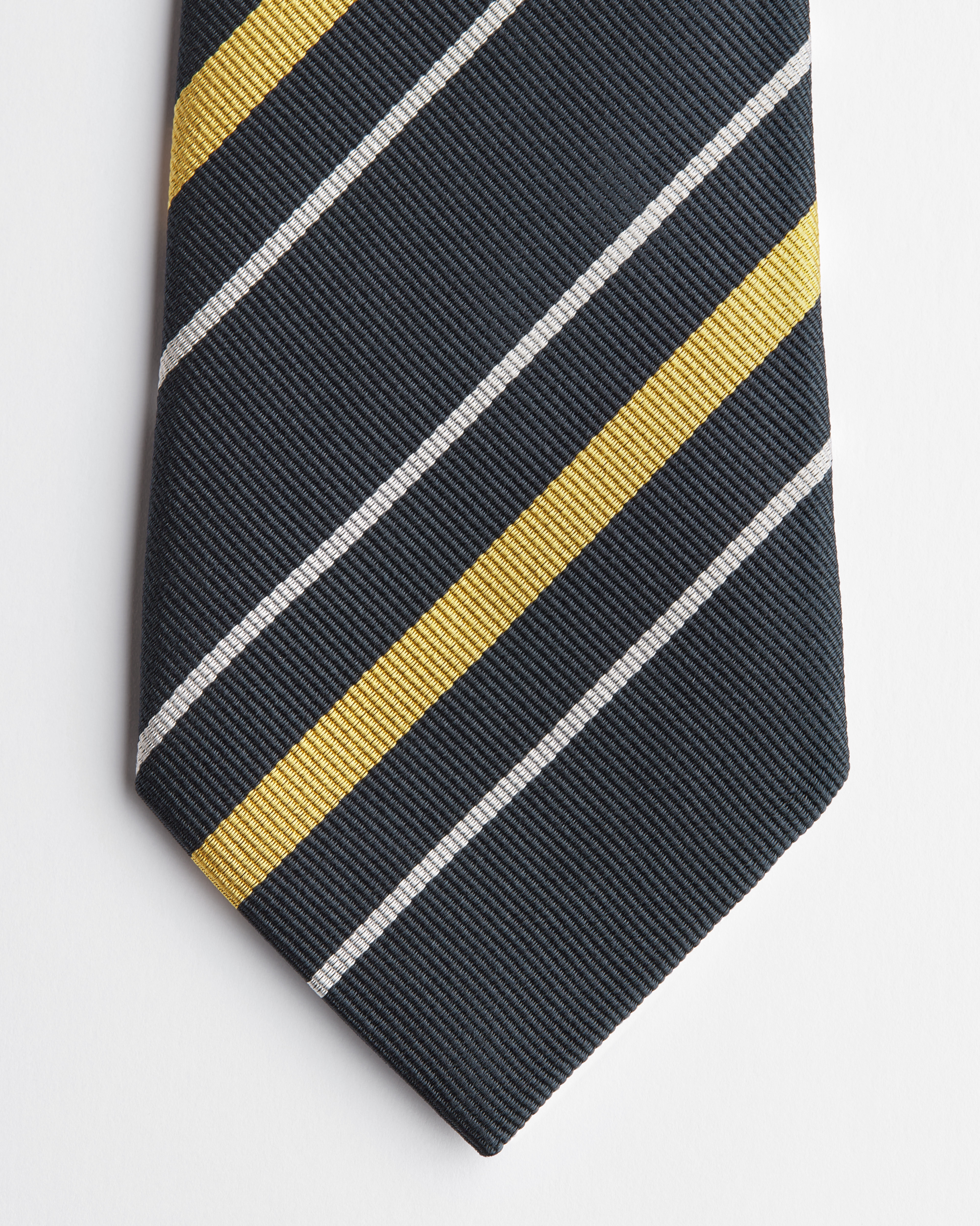 Cravate Dior à rayures Soie bleu marine, jaune et gris clair E09