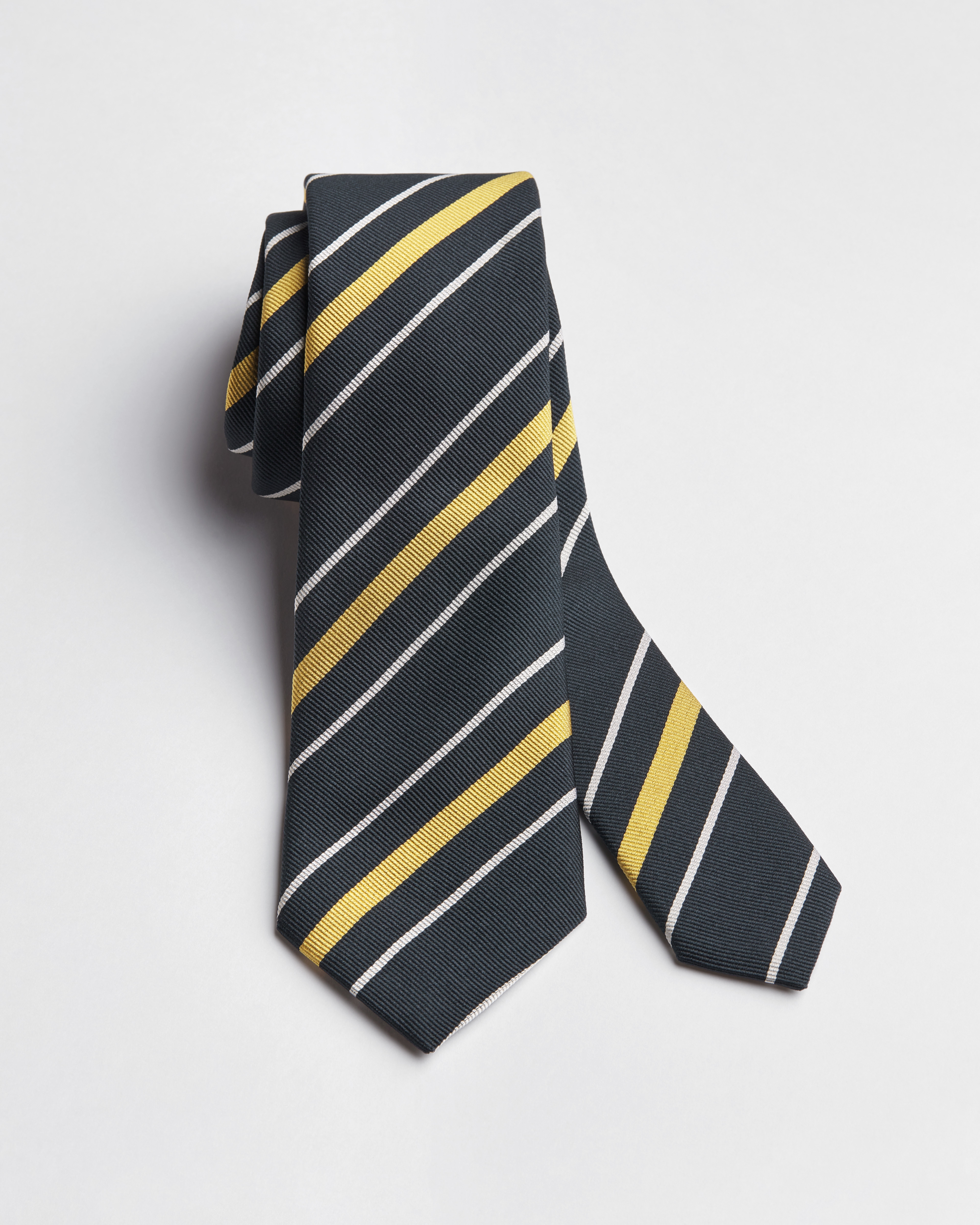 Cravate Dior à rayures Soie bleu marine, jaune et gris clair E10