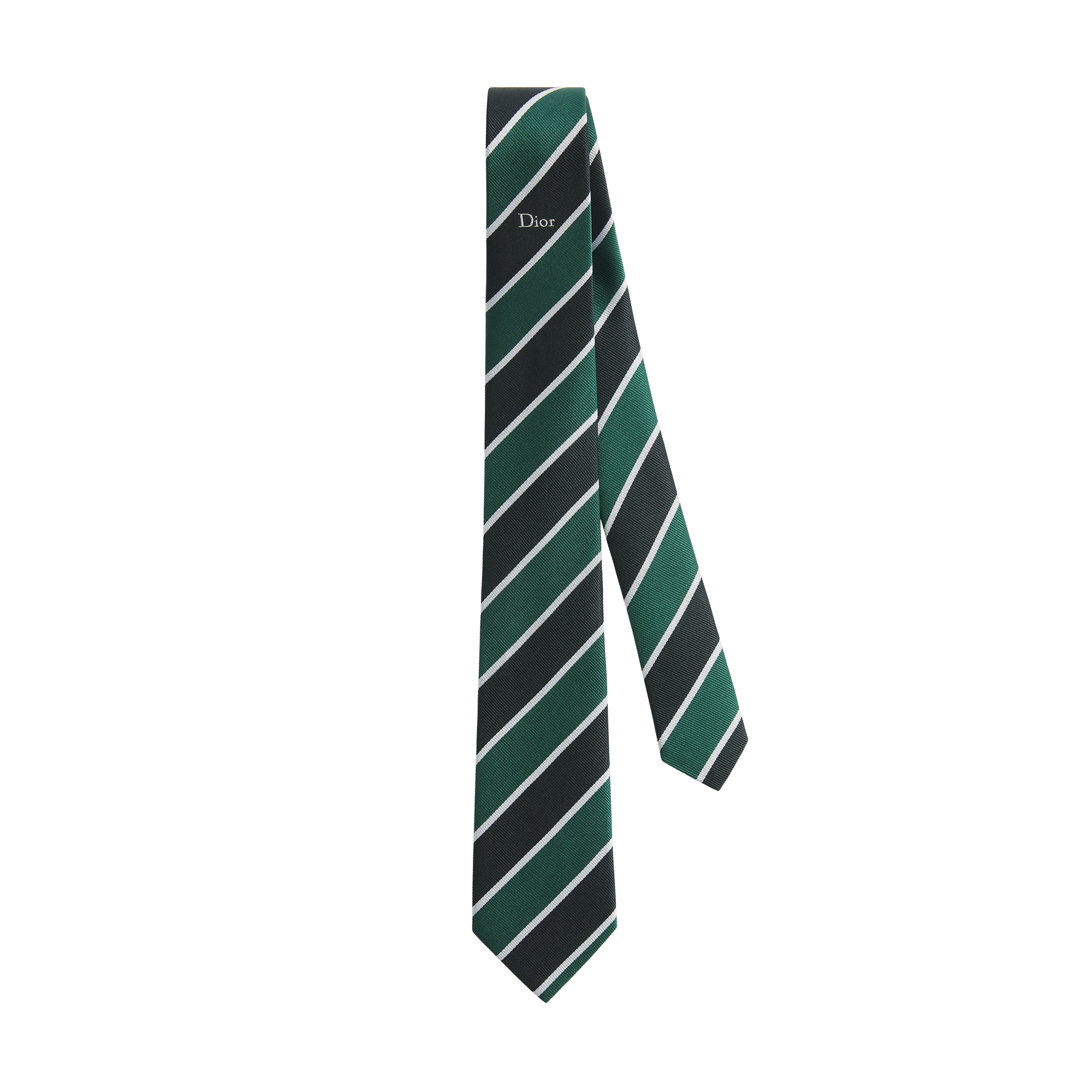 Striped Dior Tie Black, Green and Light Gray Silk E01