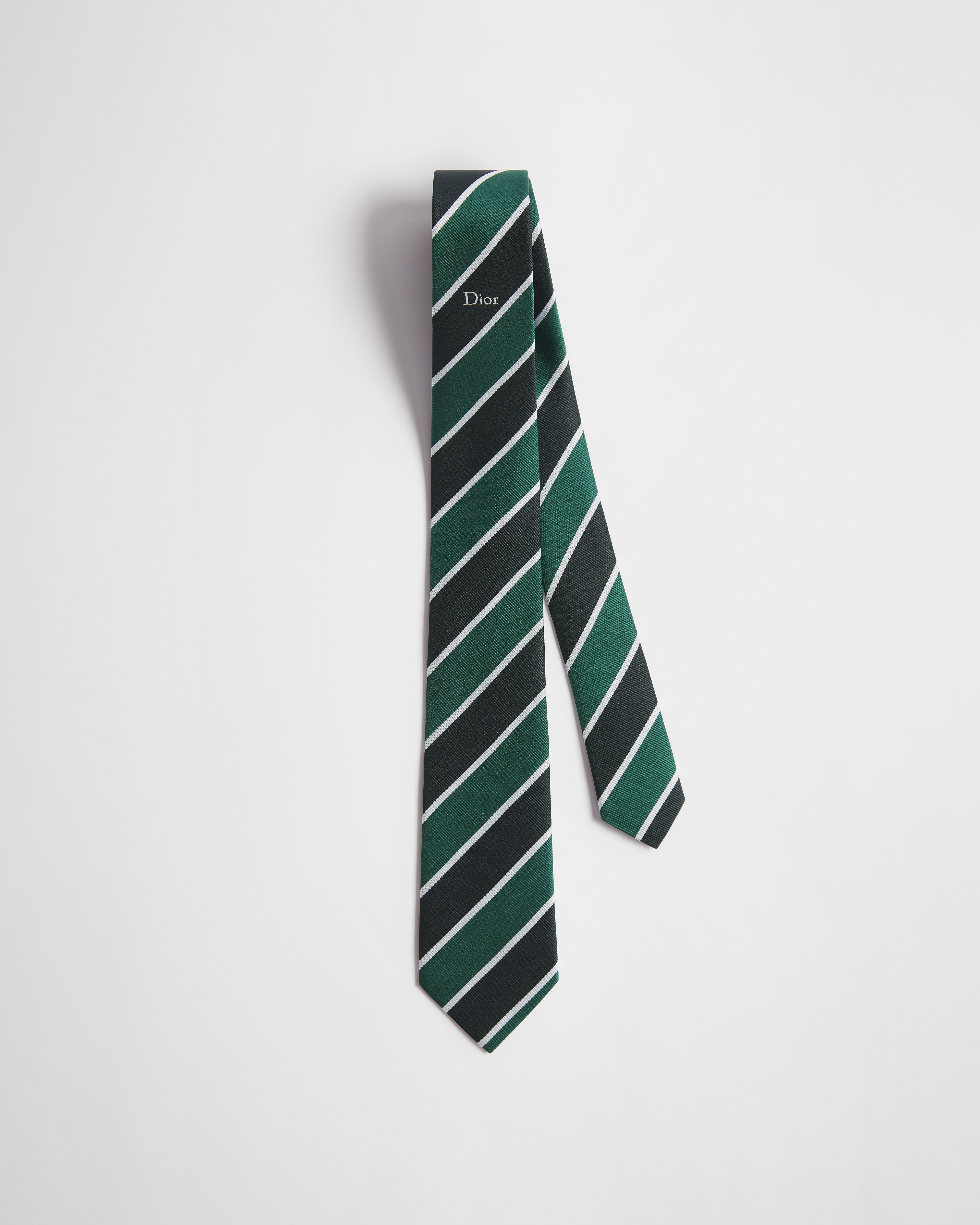 Gestreifte Dior Krawatte Seide in Marineblau, Grün und Hellgrau E01