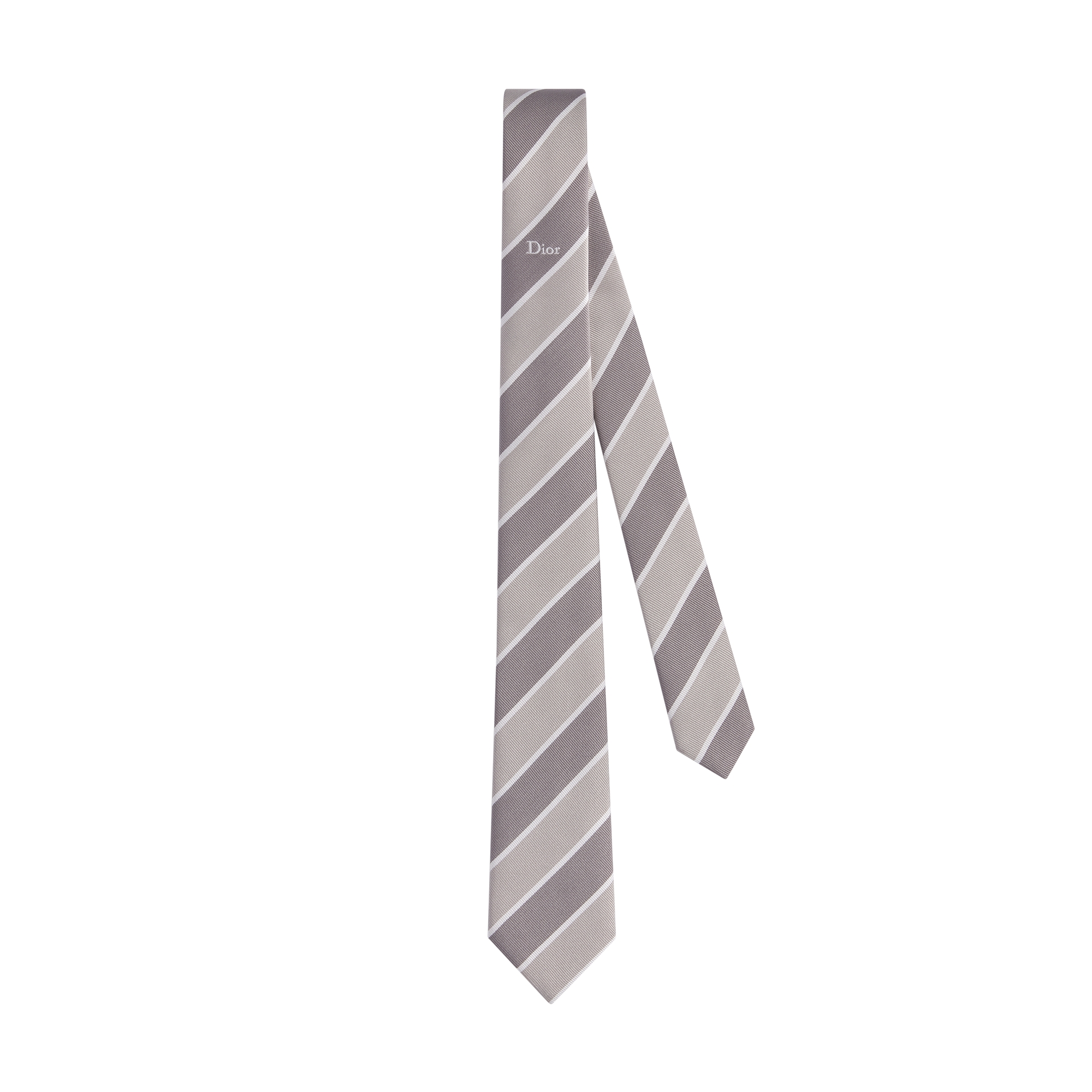 Dior Regimental Tie Gray, Light Gray and White Silk E01