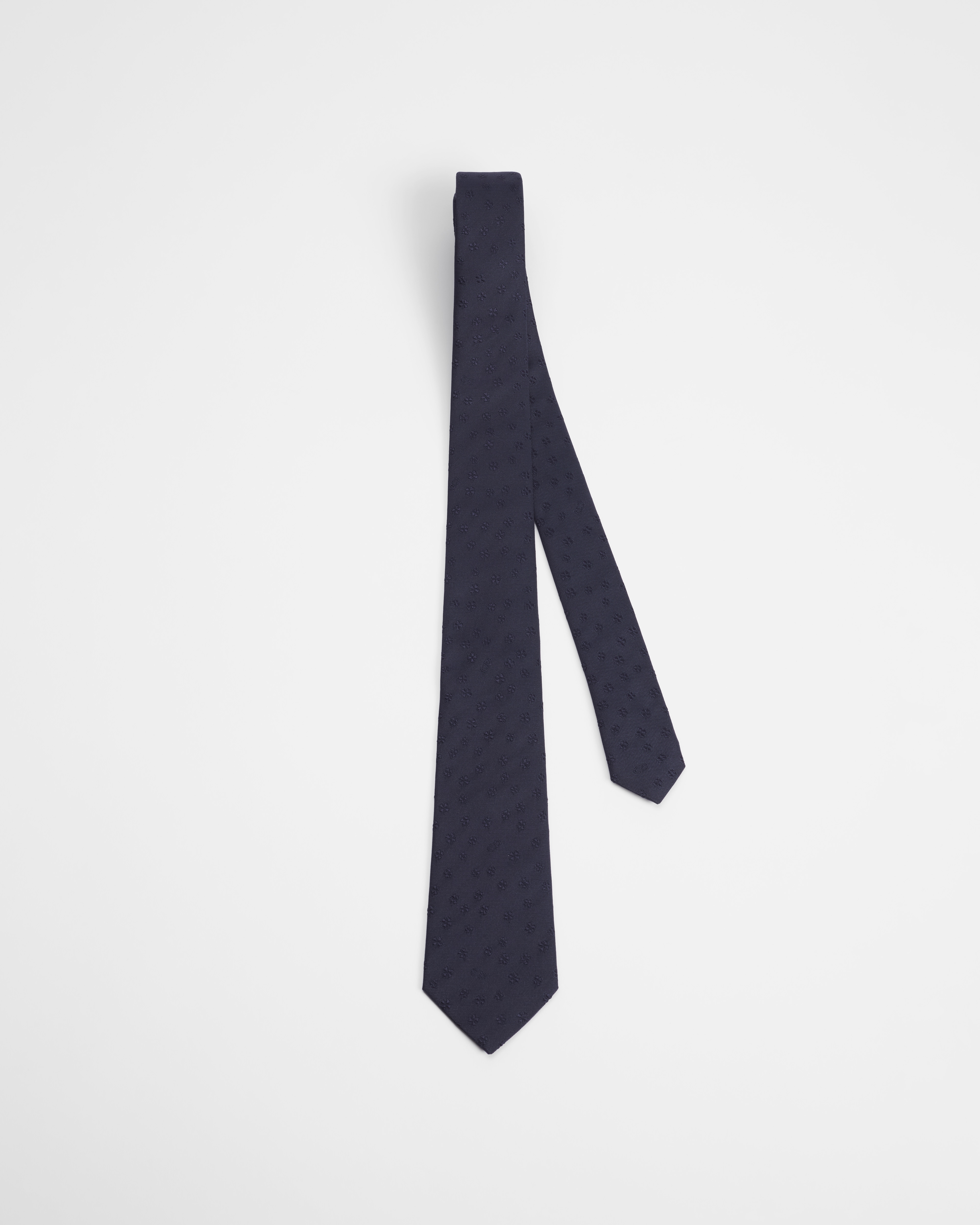 Tie with Clover Motif Navy Blue Silk E01