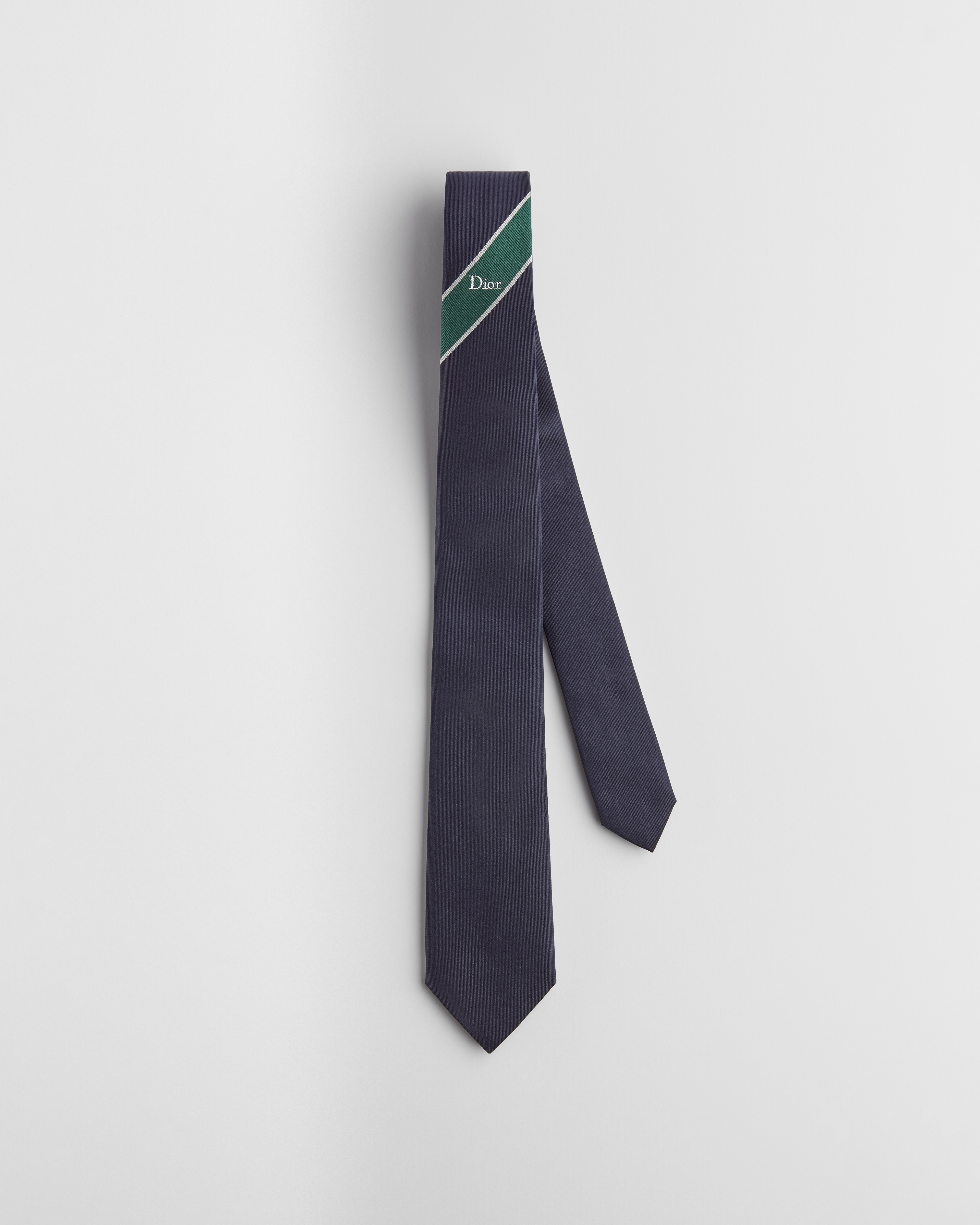 Tie with Stripe Navy Blue, Green and White Silk E01