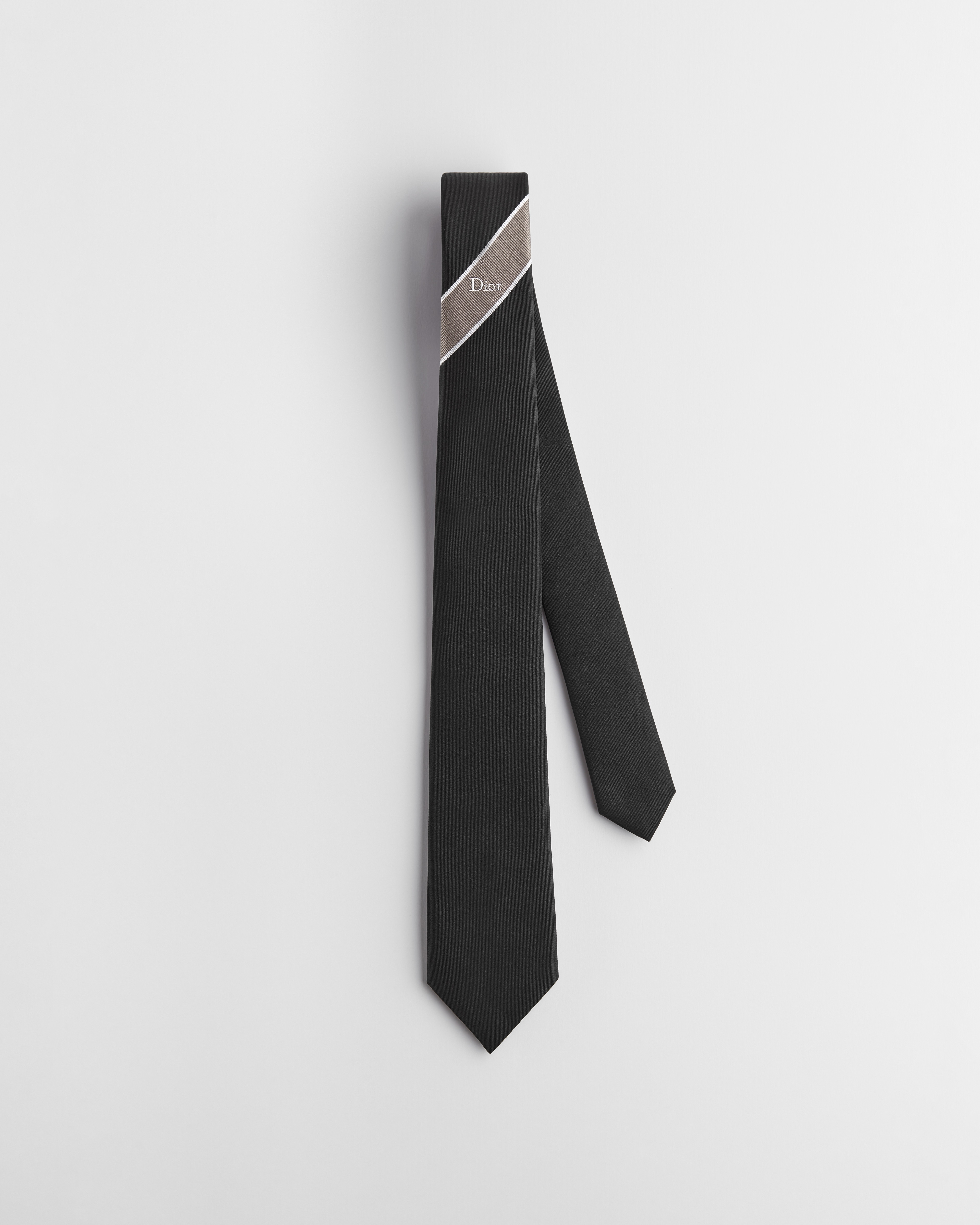 Tie with Stripe Black, Beige and White Silk E01