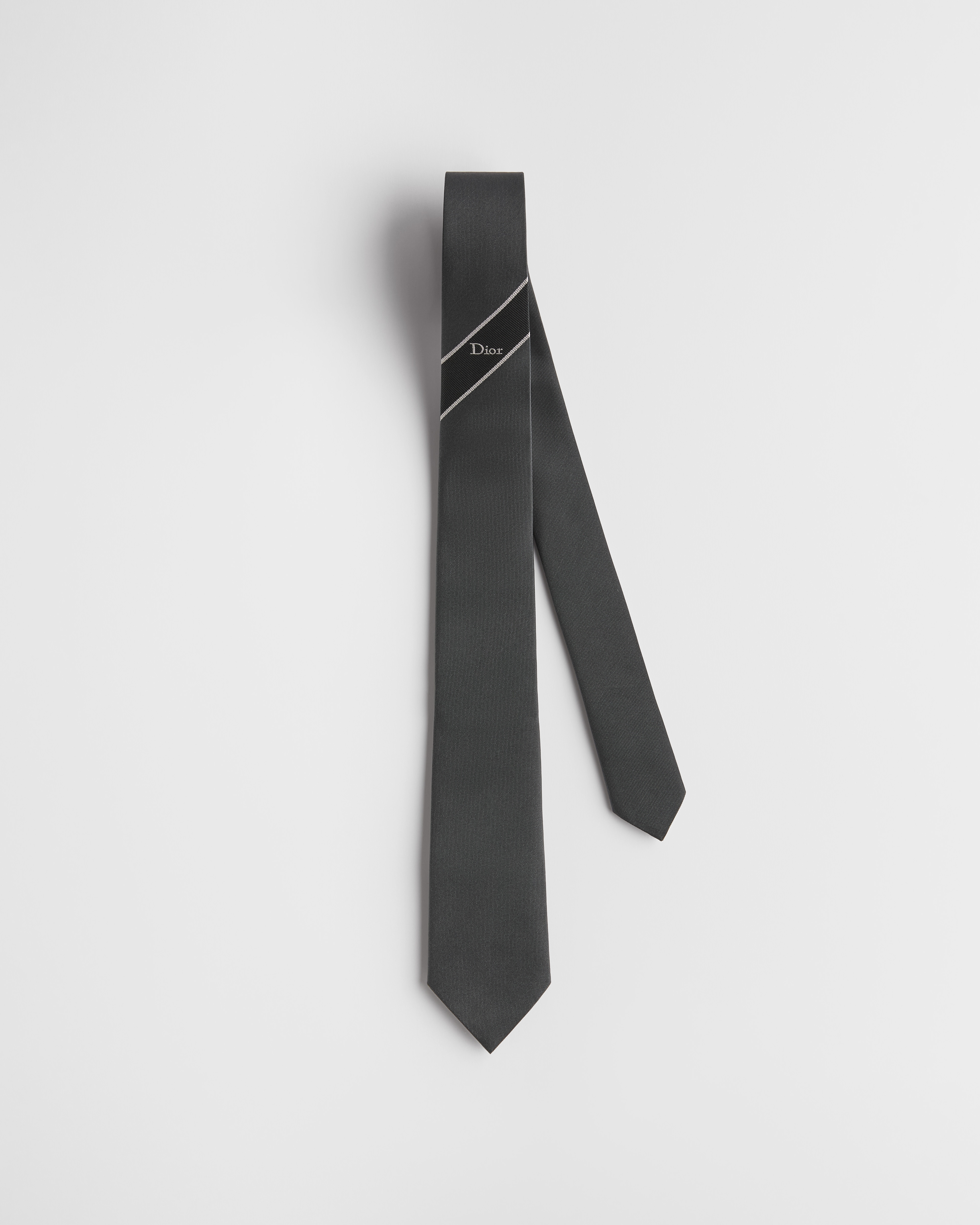 Dior Regimental Tie with Stripe Deep Gray Silk E01