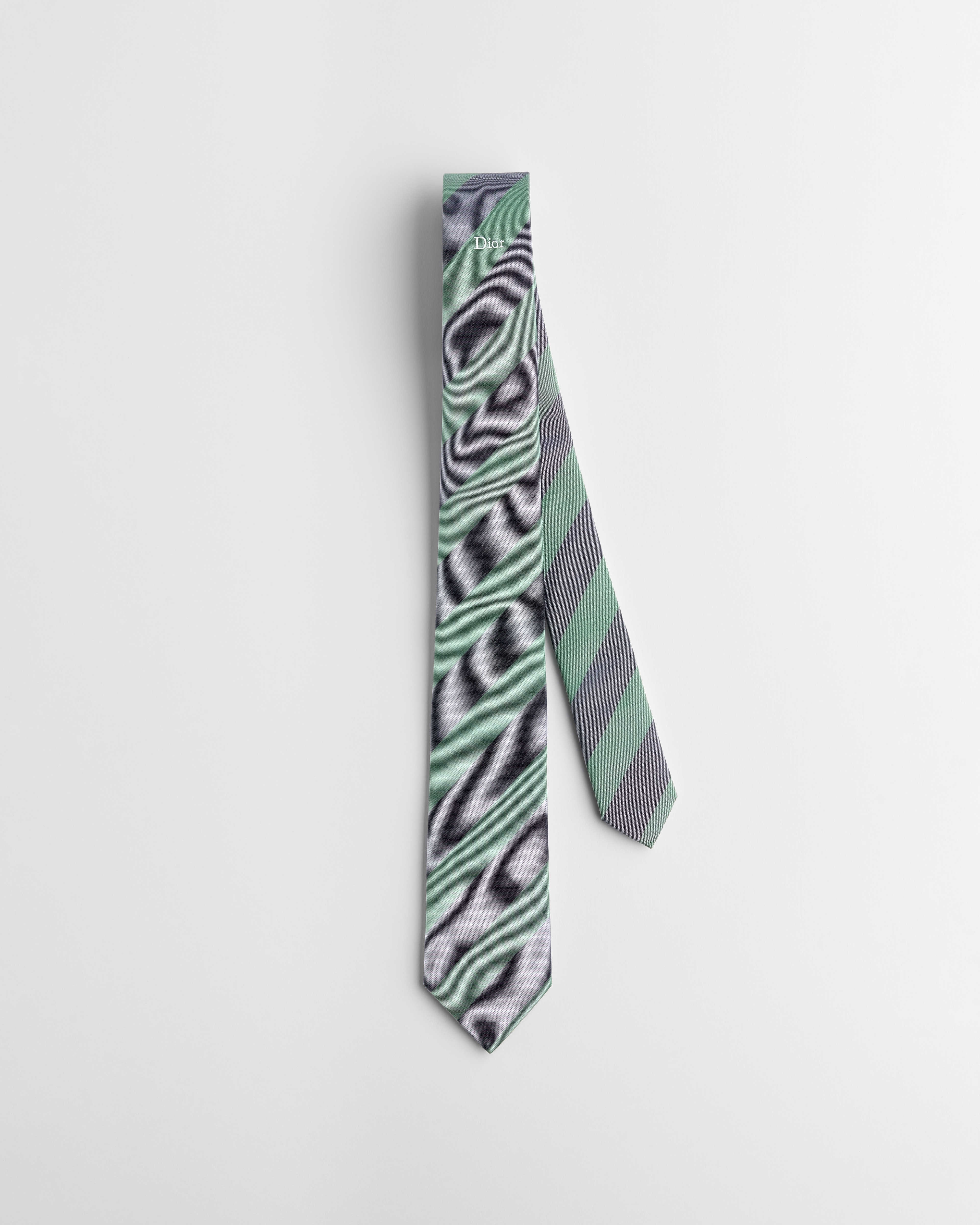 Striped Dior Tie Green and Navy Blue Silk with Stonewashed Effect E01