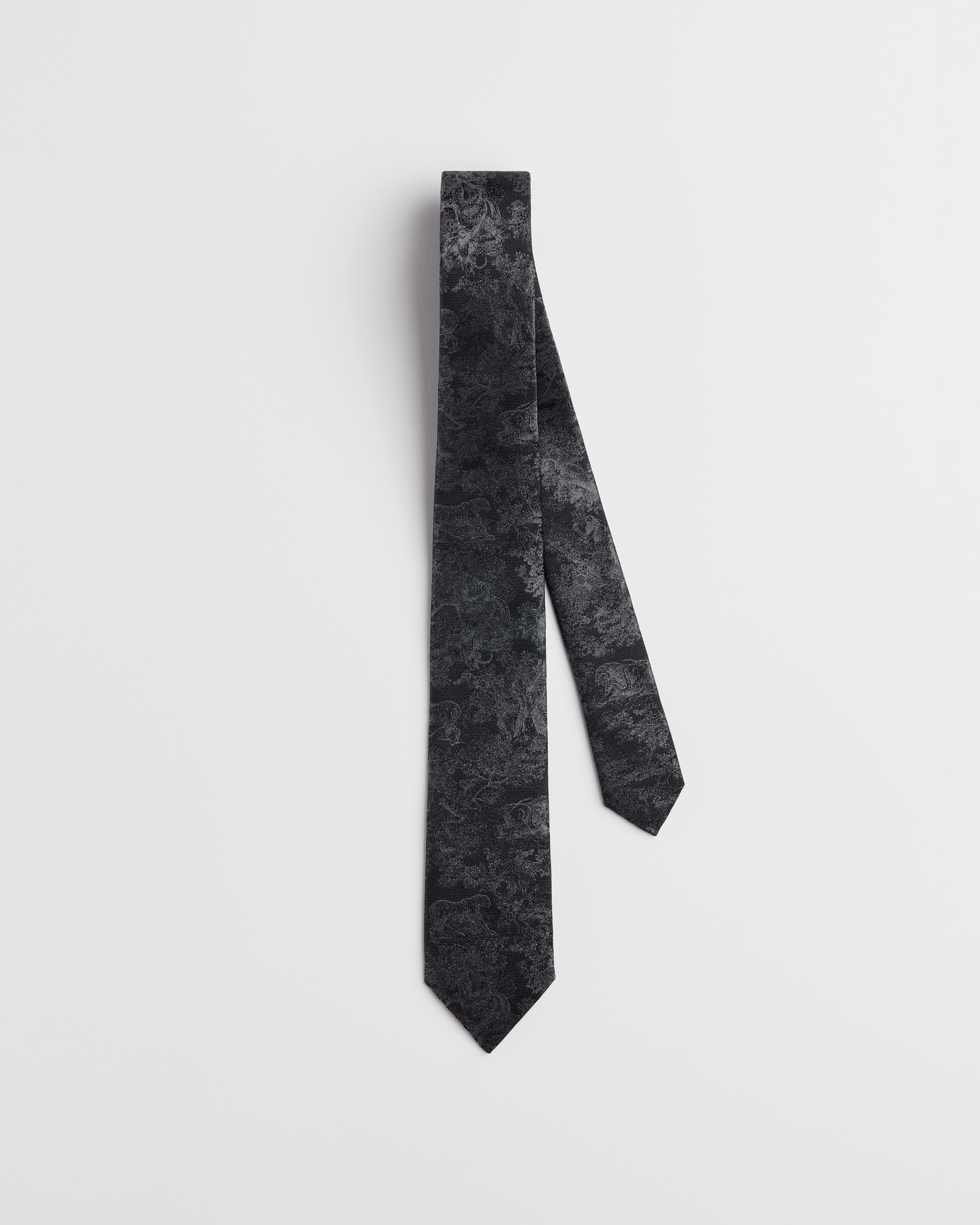 Toile de Jouy Sauvage 法式印花圖騰領帶 黑色絲綢 E01