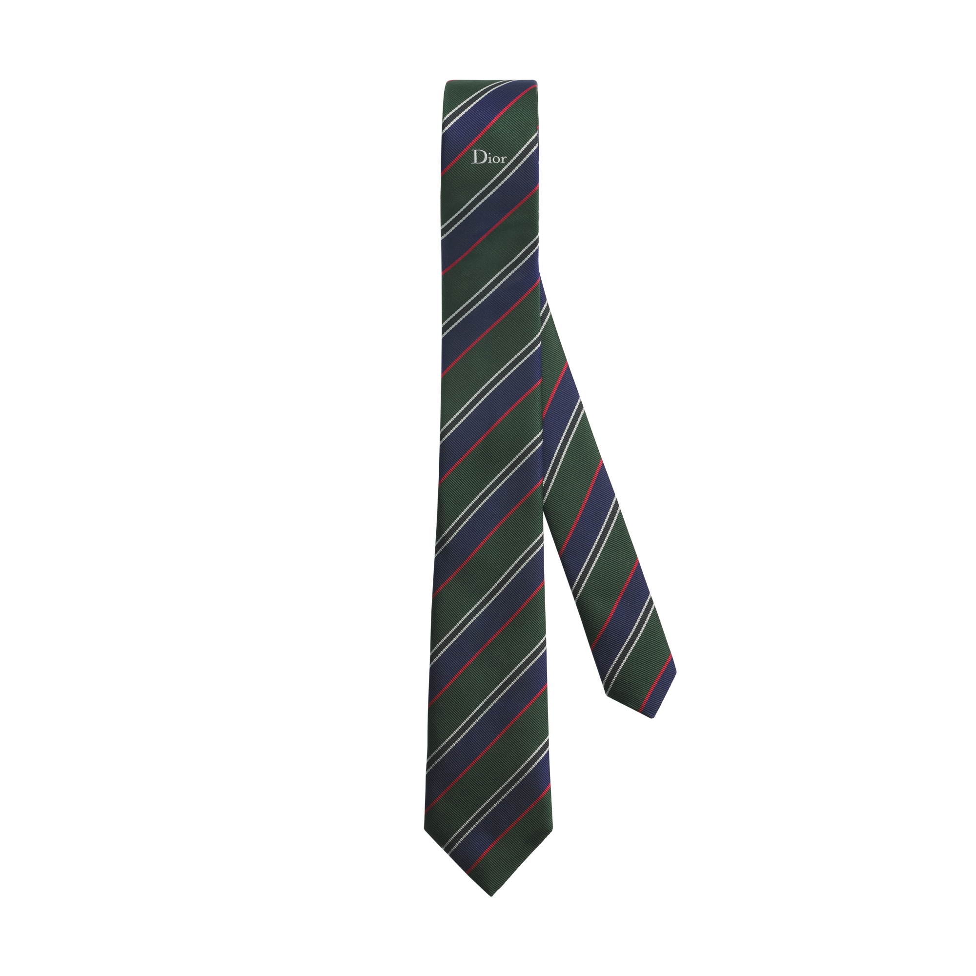 Dior Regimental Tie Green, Navy Blue, Red and White Silk E01