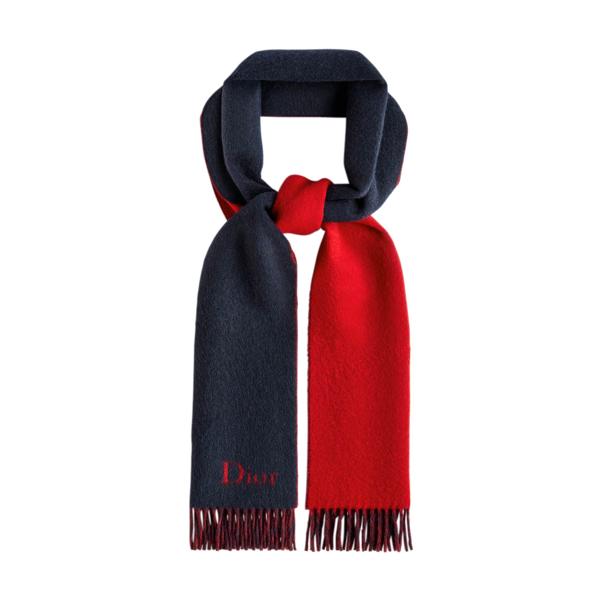 Dior Double-Sided Scarf Navy Blue and Red Wool and Cashmere E03